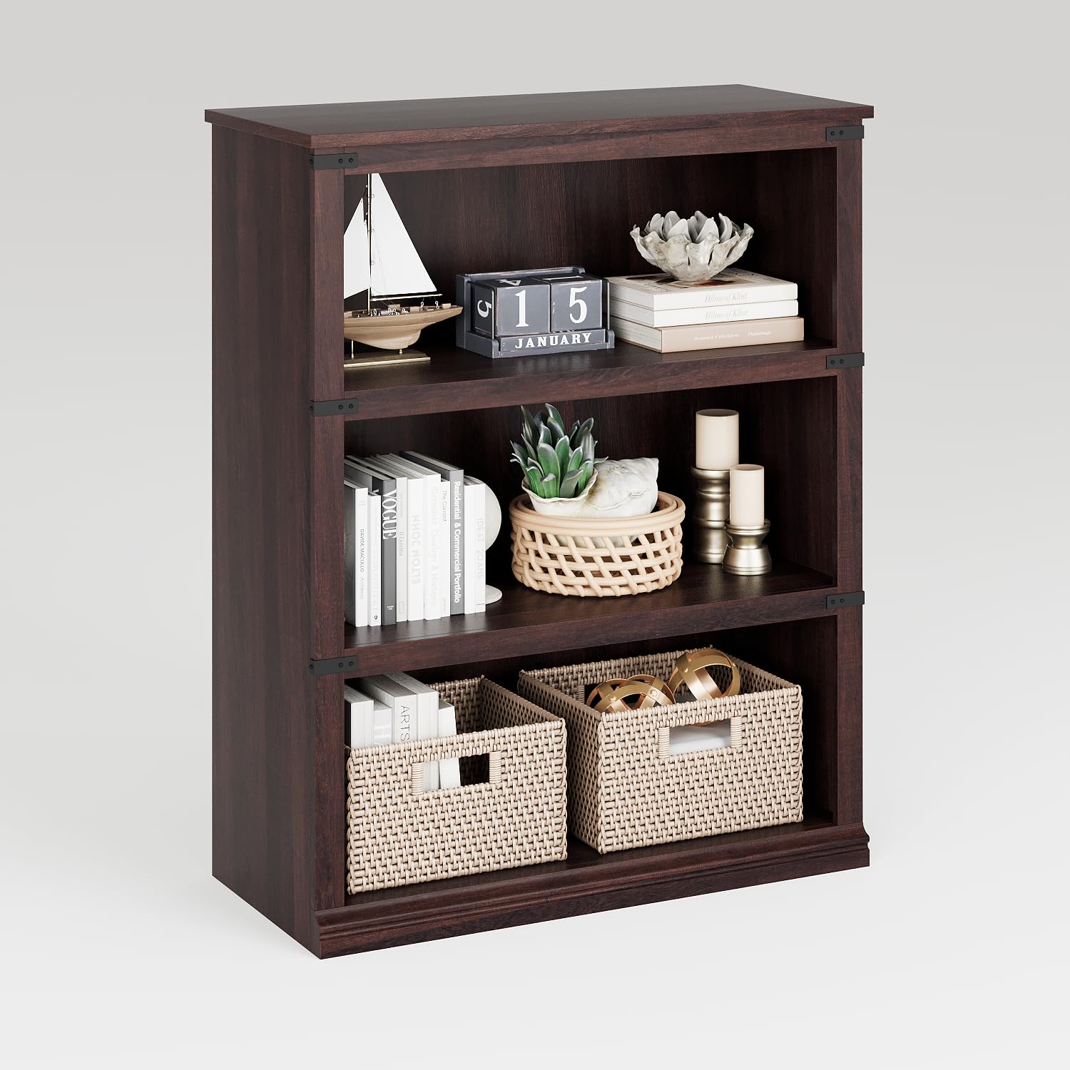 IDEALHOUSE 5 Tier Bookcase, Farmhouse Book Shelf with Storage Open Display Bookshelves, 67.4" Tall Book Case Wooden 5 Shelf Bookcase Home Decor Furniture for Home Office, Living Room- Reddish Brown