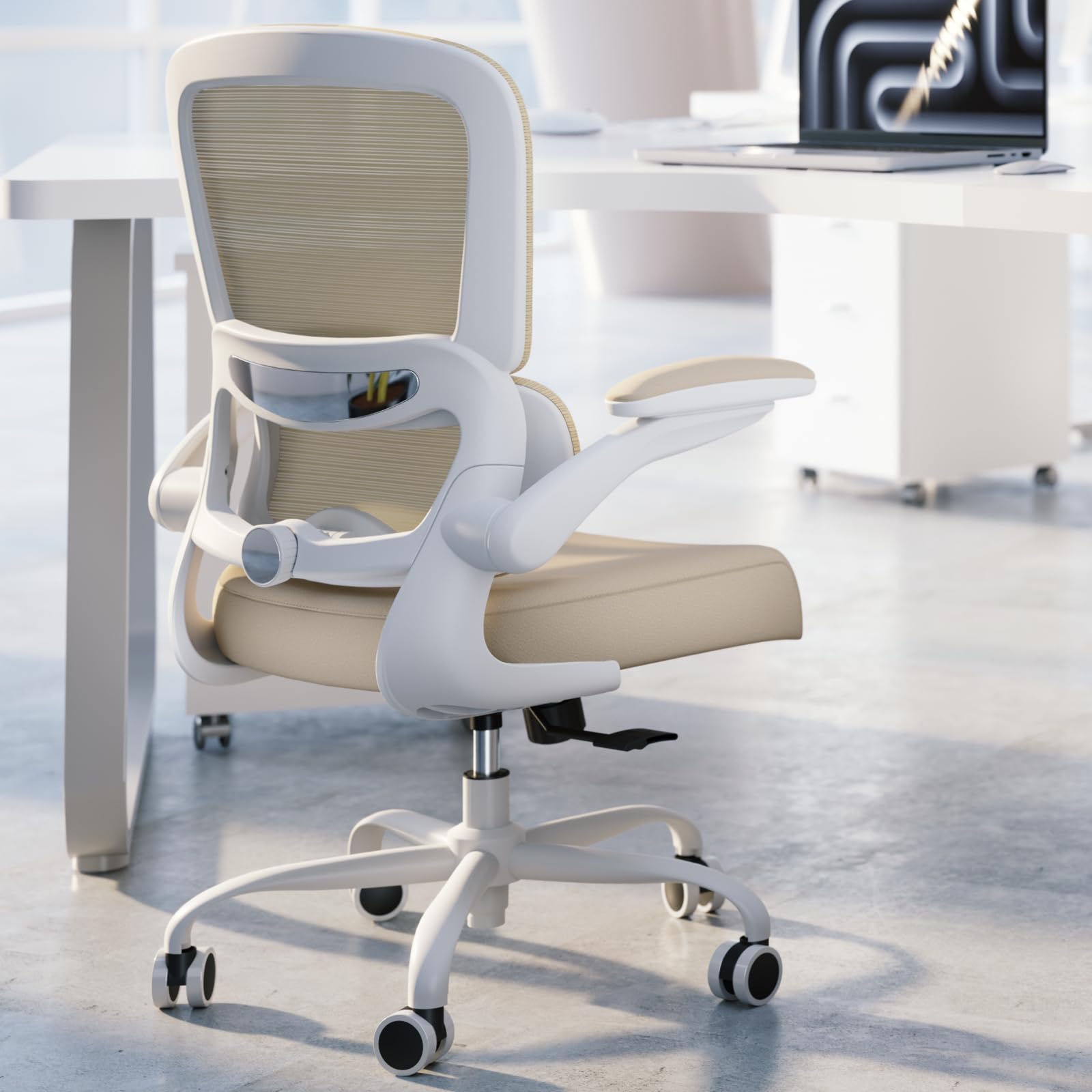 TRALT Office Chair - Ergonomic Desk Chair with Adjustable Lumbar Support, Mesh Computer Chair, Executive Chairs for Home Office Comfortable Lumbar Support (White+Black)