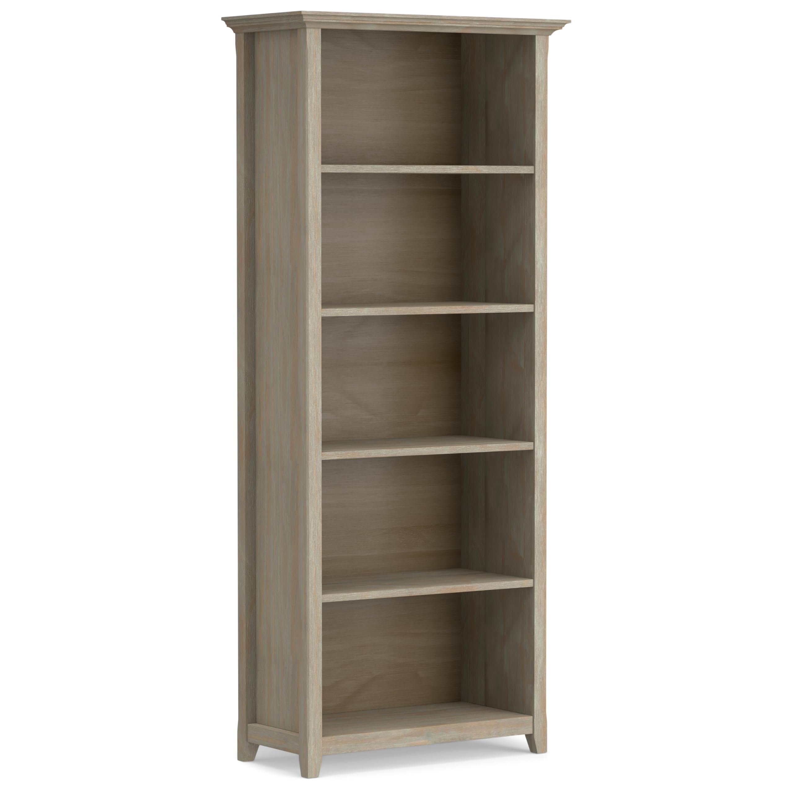 SIMPLIHOME Amherst Bookcase - 70 inch Tall 5-Shelf Solid Wood Bookshelf in Russet Brown, Transitional Storage for Living Room, Study Room or Office with Adjustable Shelves and Tapered Legs