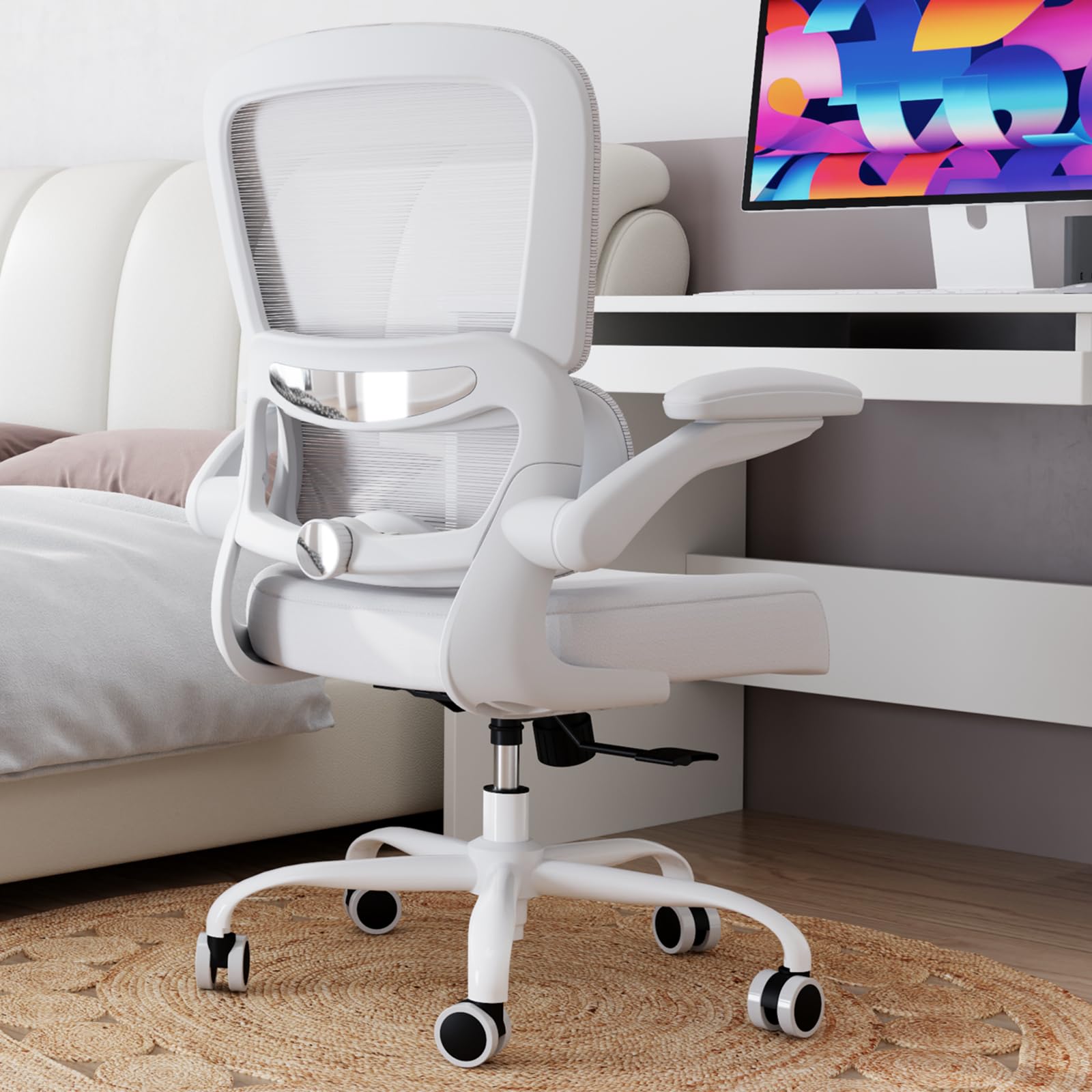 TRALT Office Chair - Ergonomic Desk Chair with Adjustable Lumbar Support, Mesh Computer Chair, Executive Chairs for Home Office Comfortable Lumbar Support (White+Black)