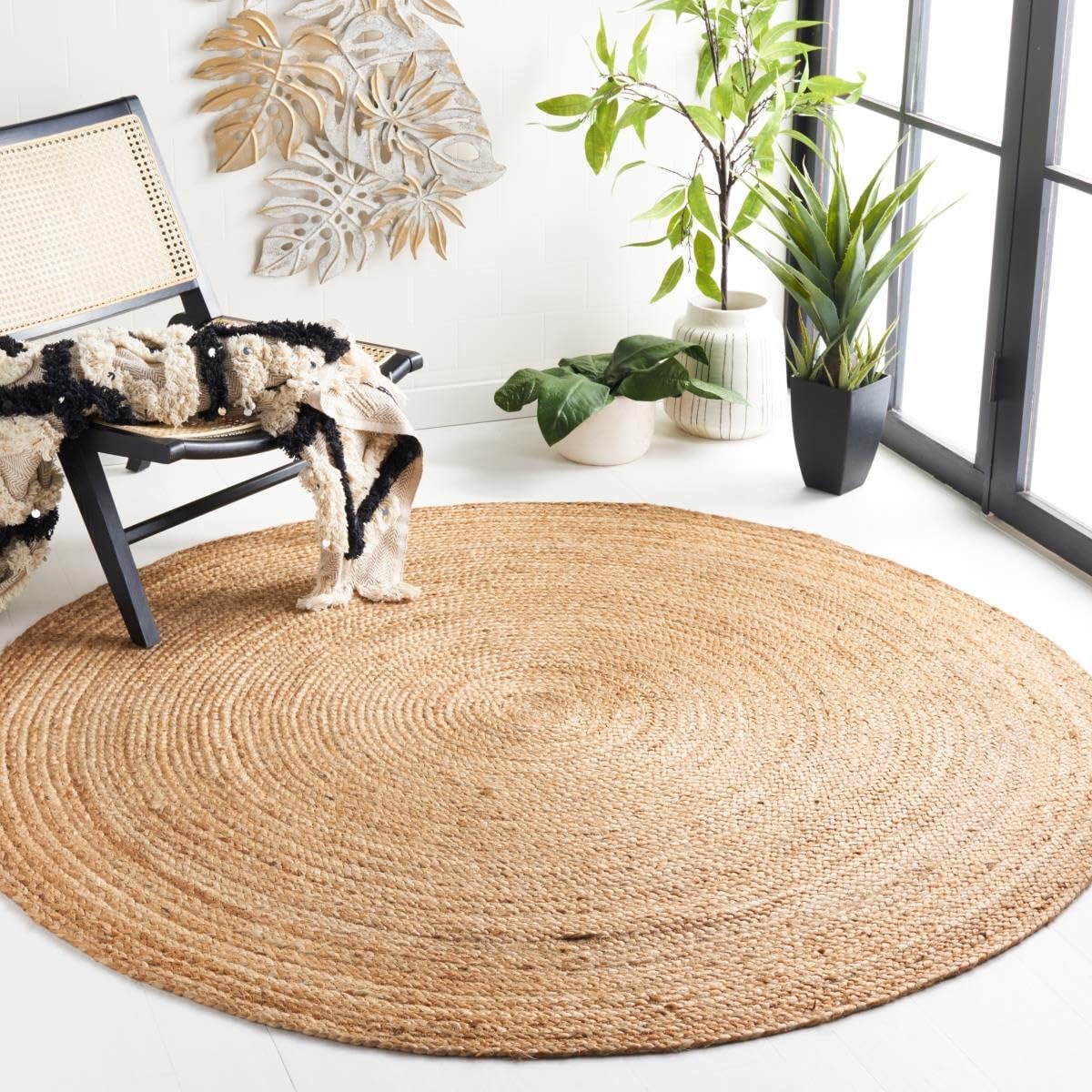 SAFAVIEH Area Rug 6x9 - Cape Cod Collection - Natural Brown, Handmade Braided Flat Weave Jute (CAP252A)