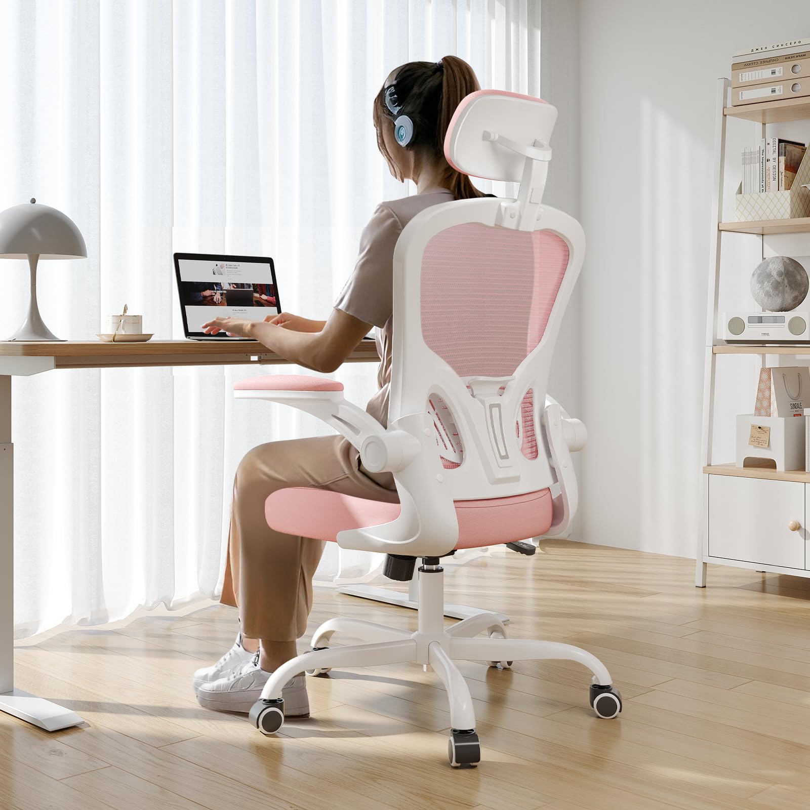 Office Chair Ergonomic Desk Chair, 330LBS Capacity, High Back Computer Chair for Long Hours Comfortable, Rolling Swivel Executive Task Chair for Home Office with Flip-up Armrests, Black