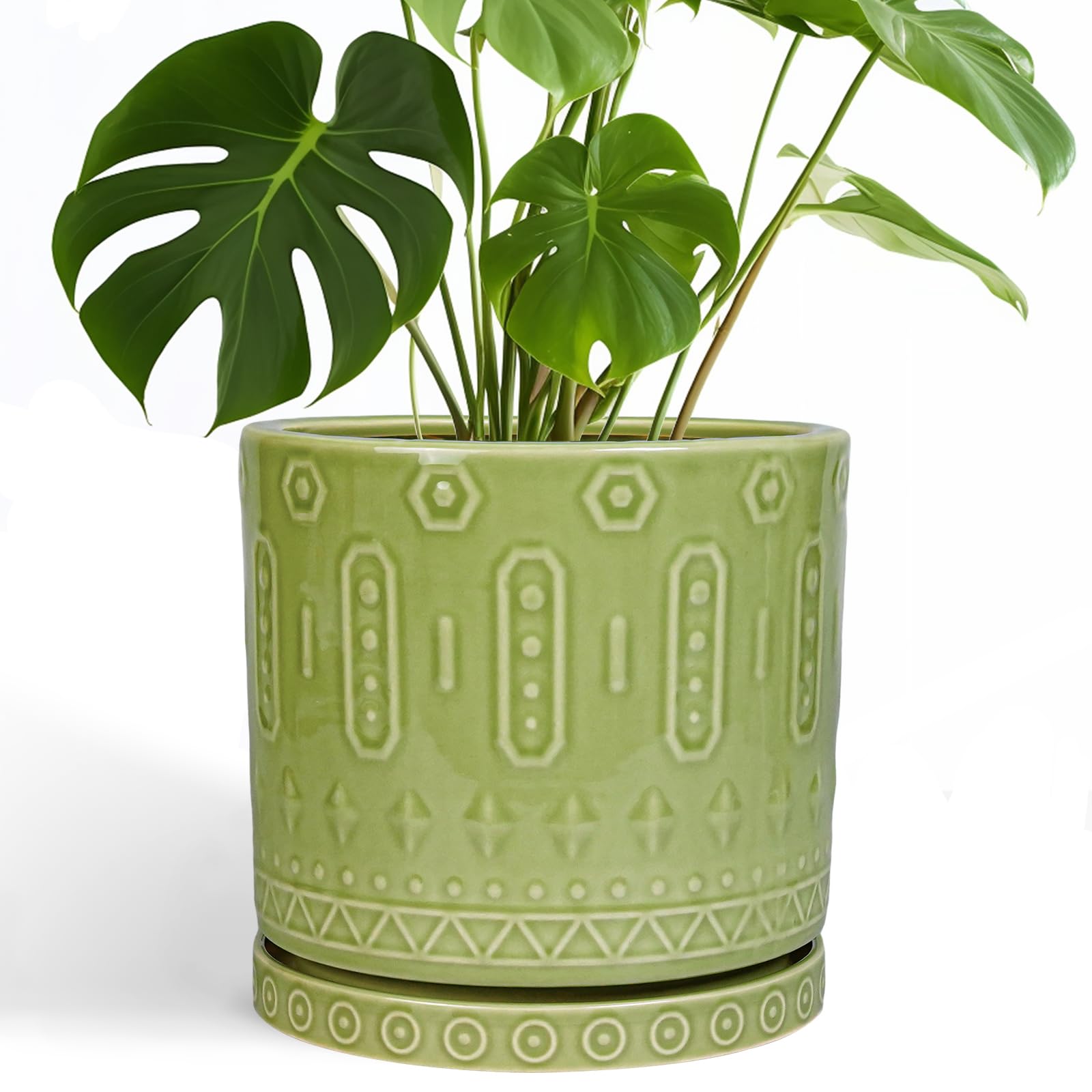 Eightpot 12 Inch Pot for Plants - Ceramic Planter for Indoor Plants Large Plant Pot with Drainage Holes and Saucer Outdoor Flower Pot Decorative Round Planter for Porch Office Decor Blue