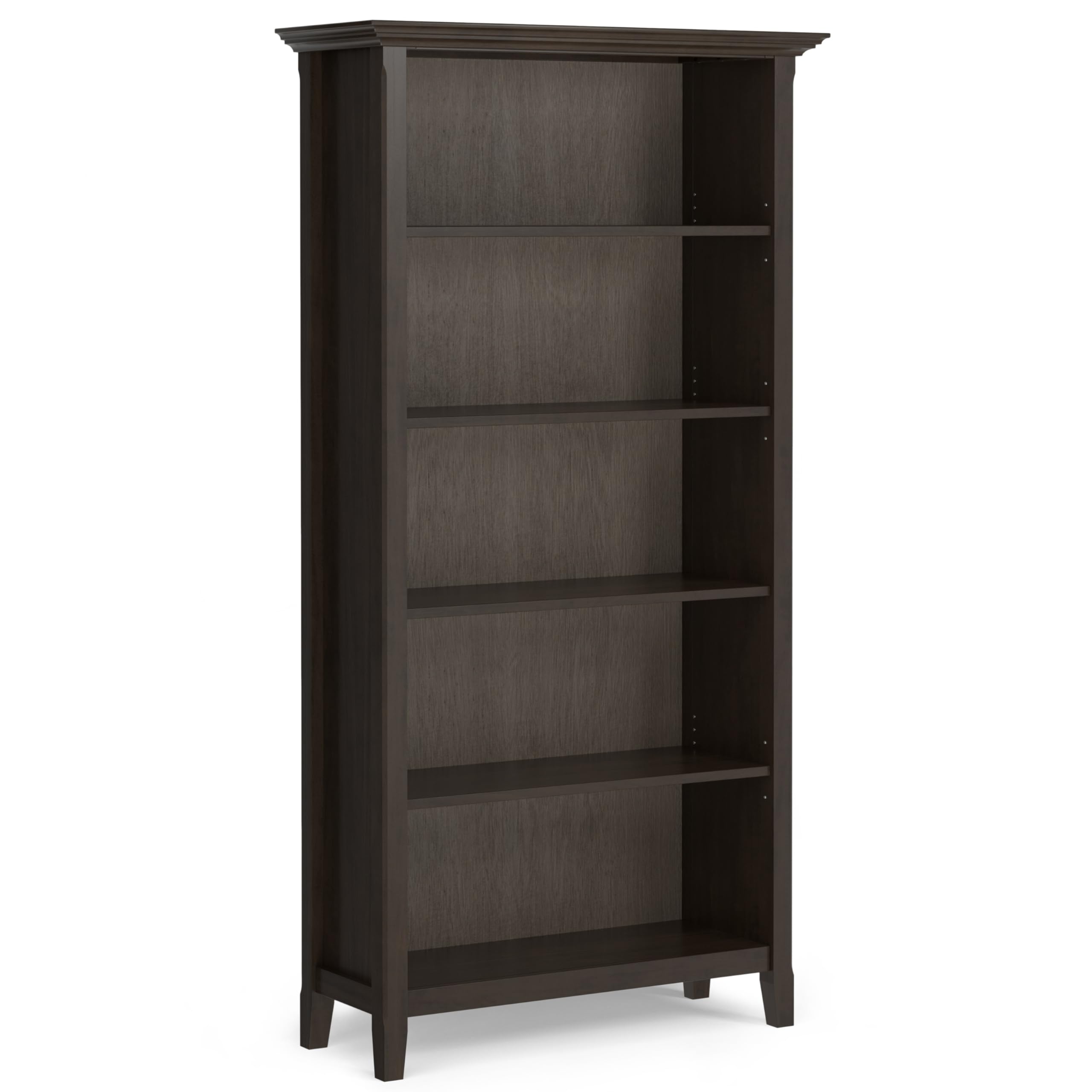 SIMPLIHOME Amherst Bookcase - 70 inch Tall 5-Shelf Solid Wood Bookshelf in Russet Brown, Transitional Storage for Living Room, Study Room or Office with Adjustable Shelves and Tapered Legs