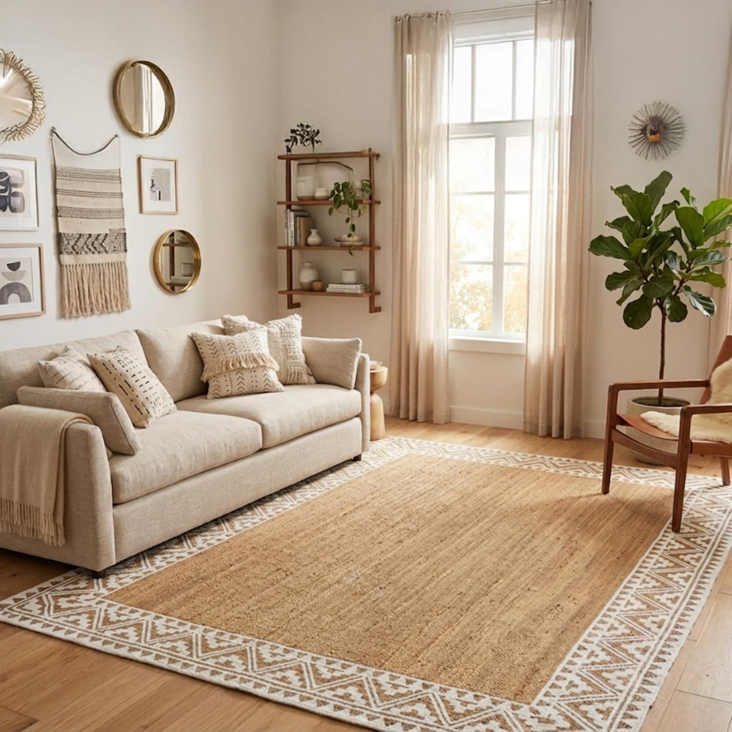 voyzz home 5X8 Feet-Rectangular, Premium Natural Jute High Traffic Braided Area Rug, Stain Resistance, Handmade Rug for Entryways,Living Room,Dining Room,Bedroom,Farmhouse (Natural & Grey & Ivory)