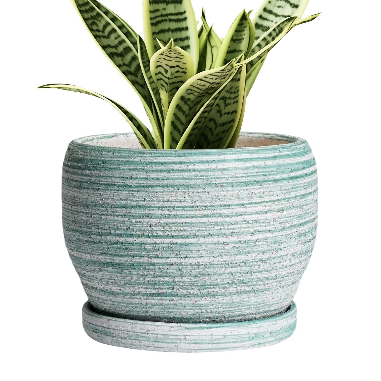 SQOWL Ceramic Planter 8 Inch - Pot for Indoor Outdoor Plants Round Ceramic Plant Pot with Drainage Hole and Saucer Modern Flower Pot Glazed Blue
