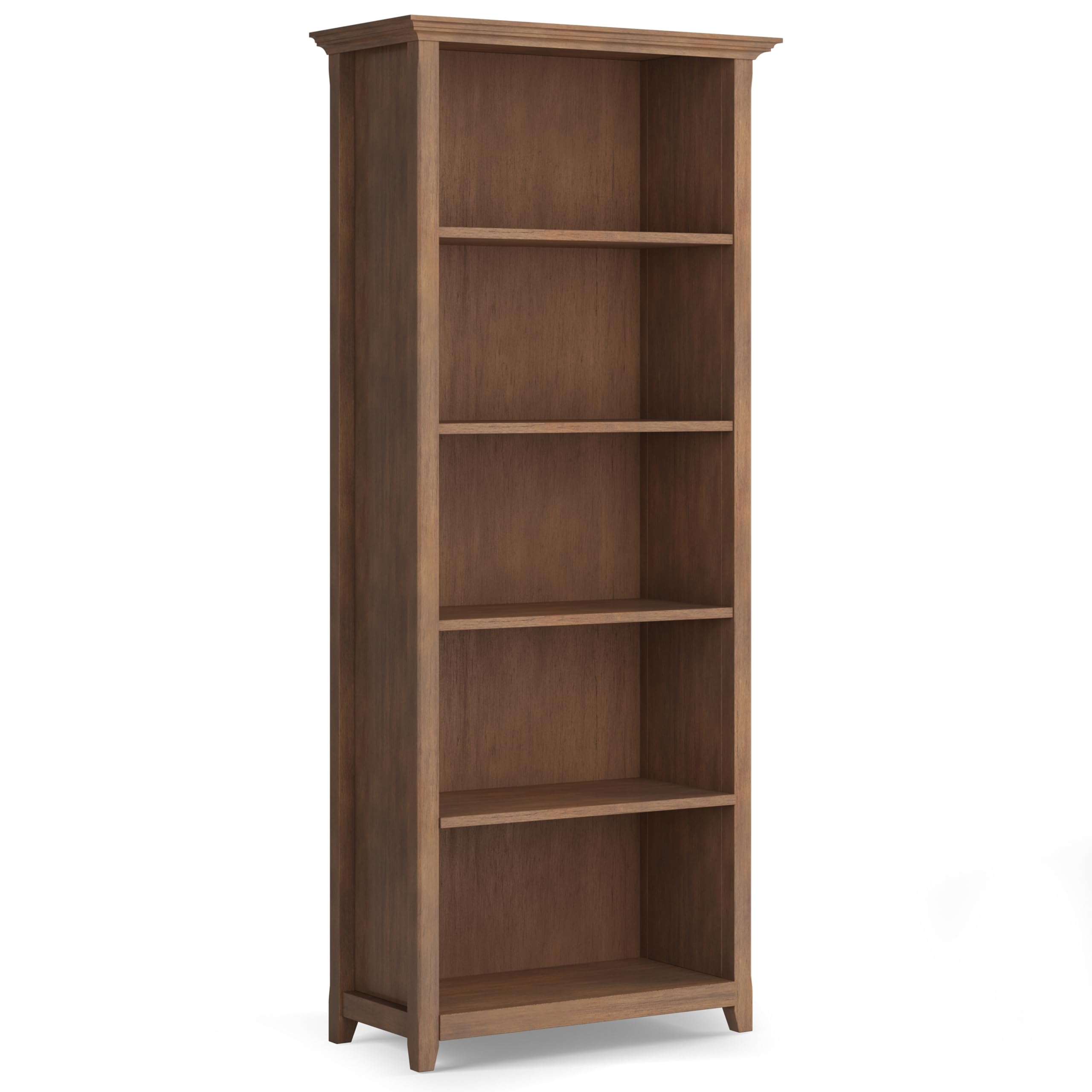 SIMPLIHOME Amherst Bookcase - 70 inch Tall 5-Shelf Solid Wood Bookshelf in Russet Brown, Transitional Storage for Living Room, Study Room or Office with Adjustable Shelves and Tapered Legs