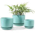 LE TAUCI Ceramic Plant Pots, 4.3+5.3+6.8 inch, Set of 3, Planters with Drainage Hole and Saucer, Indoor Flower Pot with Hole Mesh Pad, Gifts for Mom, Reactive Glaze Beige