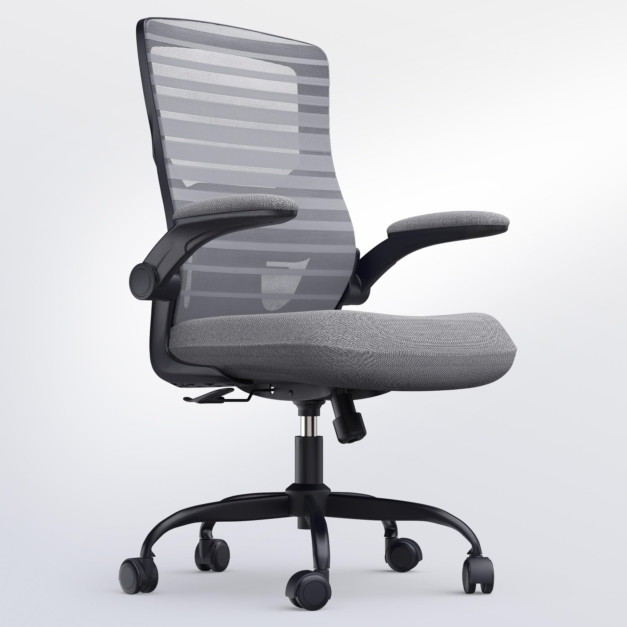 Office Desk Chair for Long Hours & Lower Back Pain Relief – 4“ Thick Molded Foam Cushion, Enhanced Lumbar Support, Padded Flip-up Armrests, Ideal for Office or Study, Black