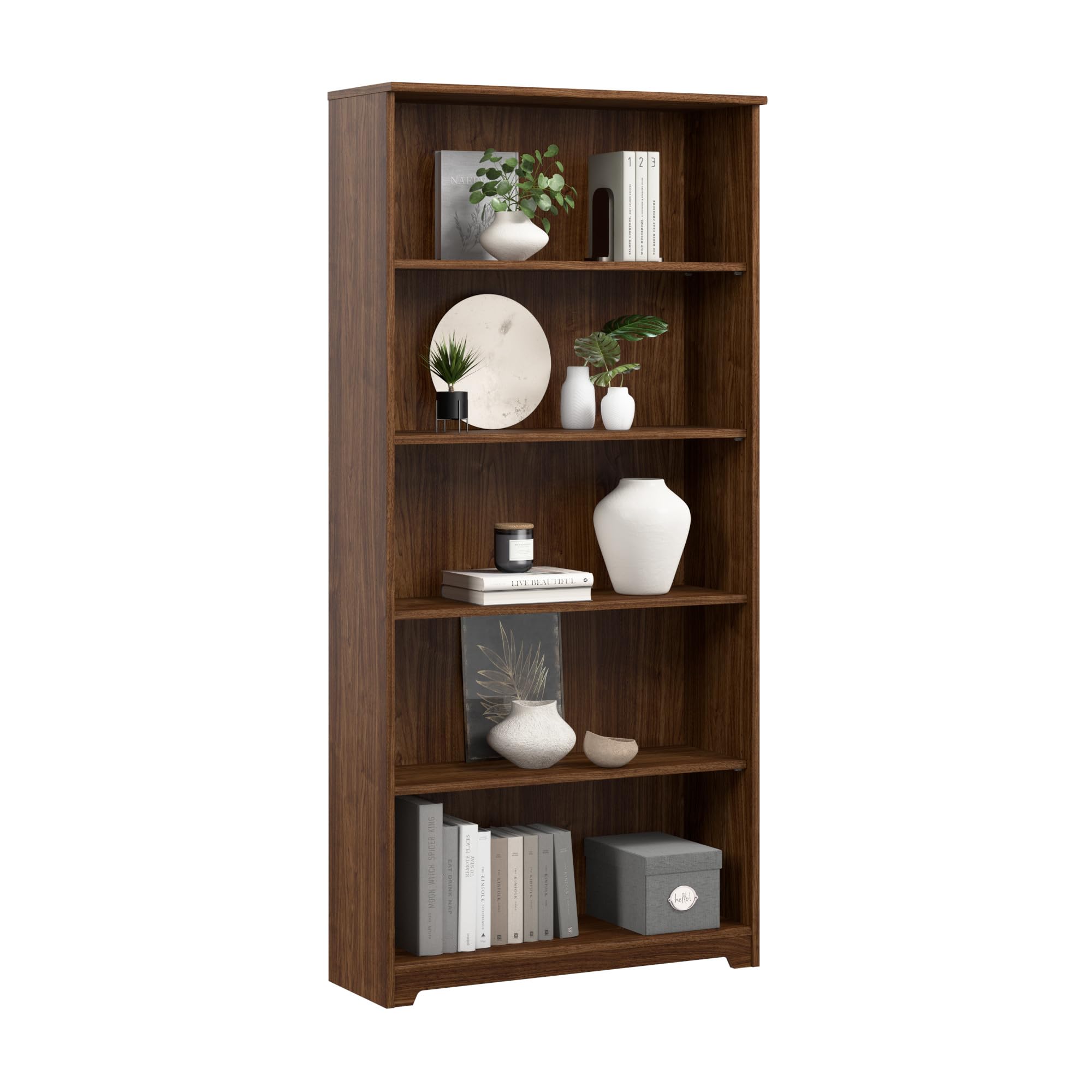 Bush Home Tall 5 Shelf Bookcase, Large Open Bookshelf, Sturdy Display Cabinet for Living Room or Home Office, Cabot Collection, Reclaimed Pine