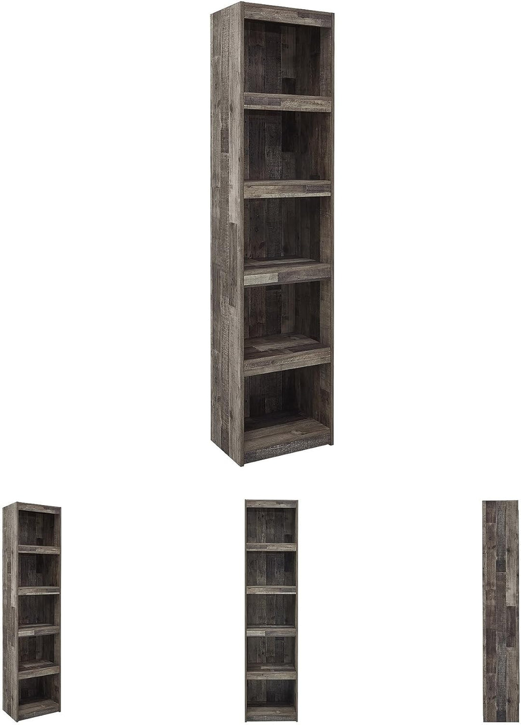 Signature Design by Ashley Derekson Rustic Pine Grain Finished Pier with 3 Adjustable Shelves, Multi Dark Gray