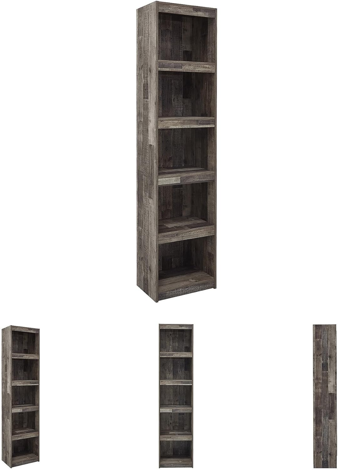 Signature Design by Ashley Derekson Rustic Pine Grain Finished Pier with 3 Adjustable Shelves, Multi Dark Gray