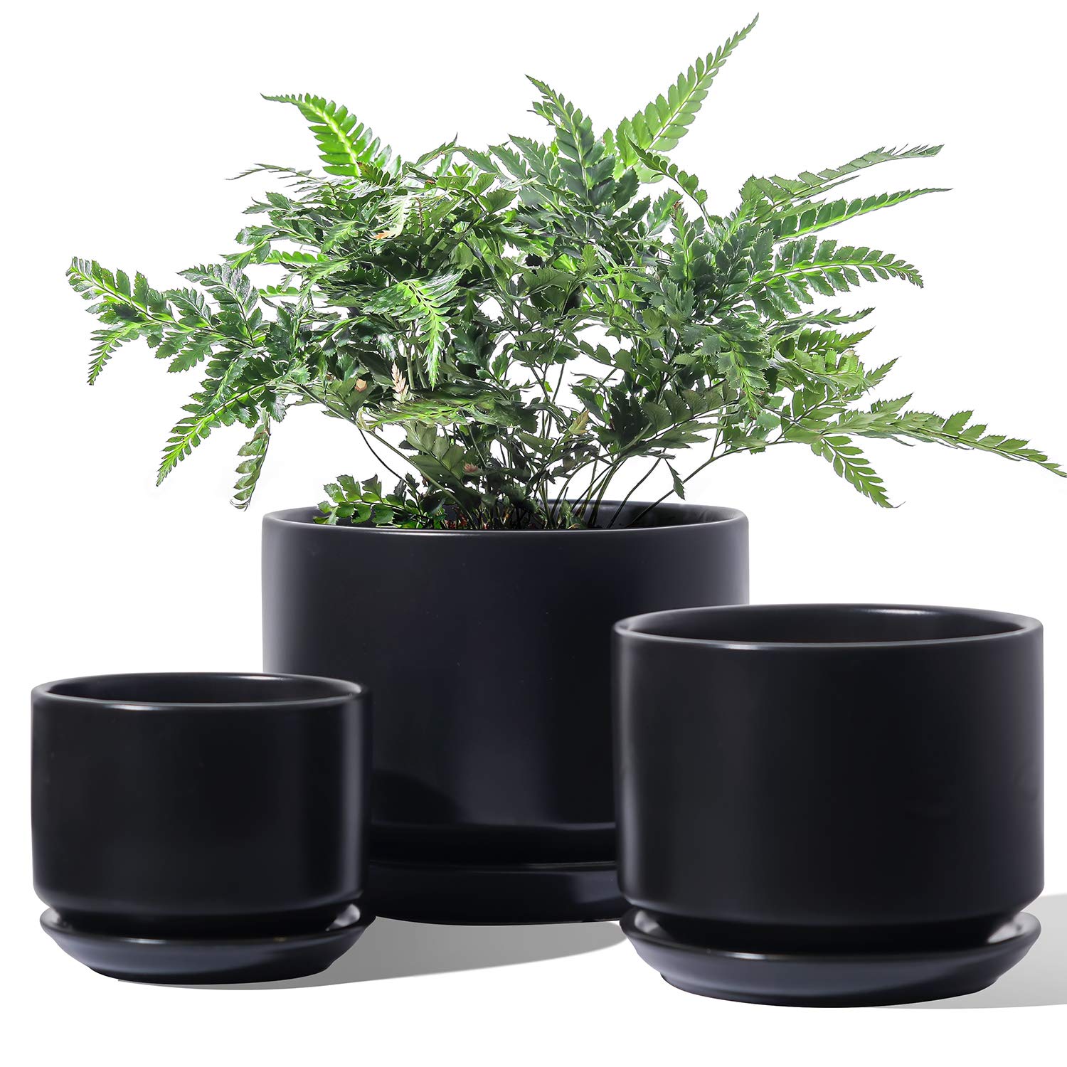LE TAUCI Ceramic Plant Pots, 4.3+5.3+6.8 inch, Set of 3, Planters with Drainage Hole and Saucer, Indoor Flower Pot with Hole Mesh Pad, Gifts for Mom, Reactive Glaze Beige