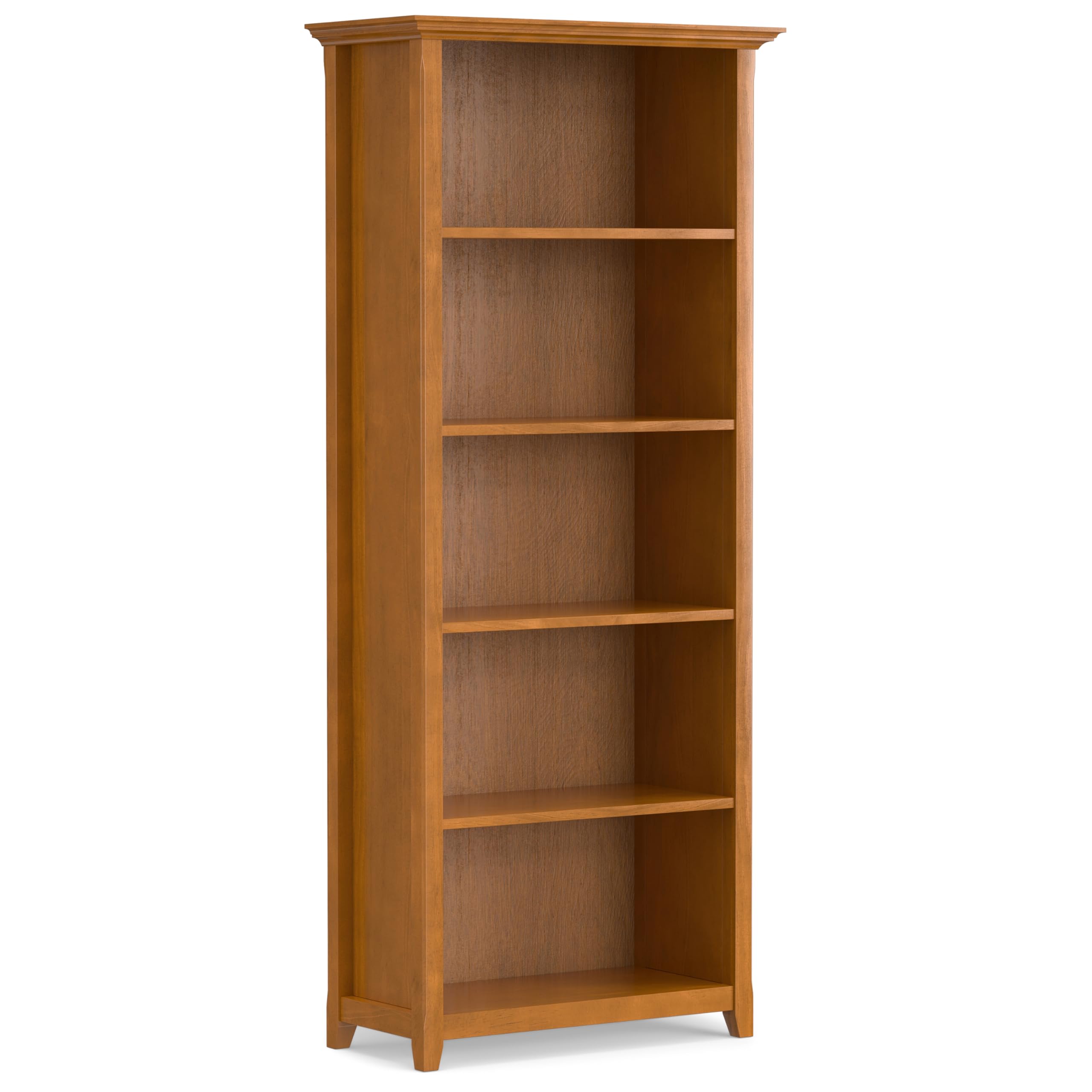 SIMPLIHOME Amherst Bookcase - 70 inch Tall 5-Shelf Solid Wood Bookshelf in Russet Brown, Transitional Storage for Living Room, Study Room or Office with Adjustable Shelves and Tapered Legs