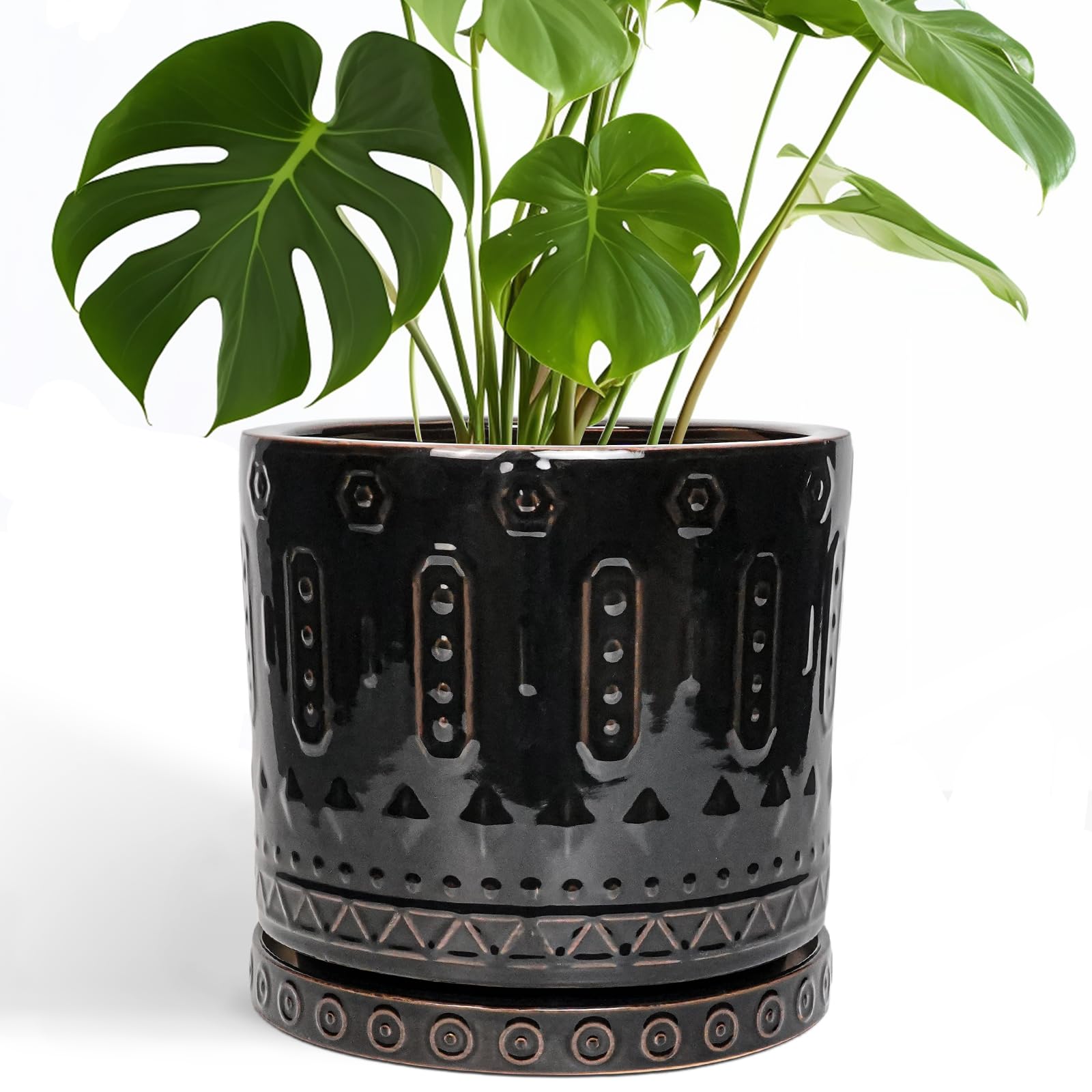 Eightpot 12 Inch Pot for Plants - Ceramic Planter for Indoor Plants Large Plant Pot with Drainage Holes and Saucer Outdoor Flower Pot Decorative Round Planter for Porch Office Decor Blue