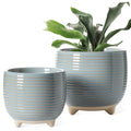 LE TAUCI Ceramic Plant Pots, 5.1 + 6.4 Inch Footed Pots for Plants, Modern Flower Pots for Home and Office, Indoor Planters with Drainage, Reactive Glaze White