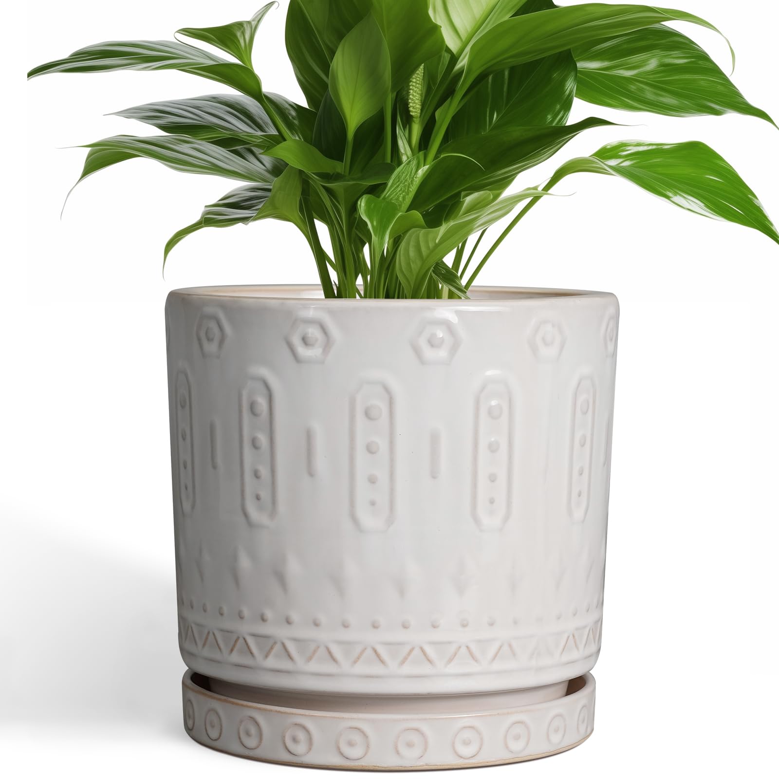 Eightpot 12 Inch Pot for Plants - Ceramic Planter for Indoor Plants Large Plant Pot with Drainage Holes and Saucer Outdoor Flower Pot Decorative Round Planter for Porch Office Decor Blue