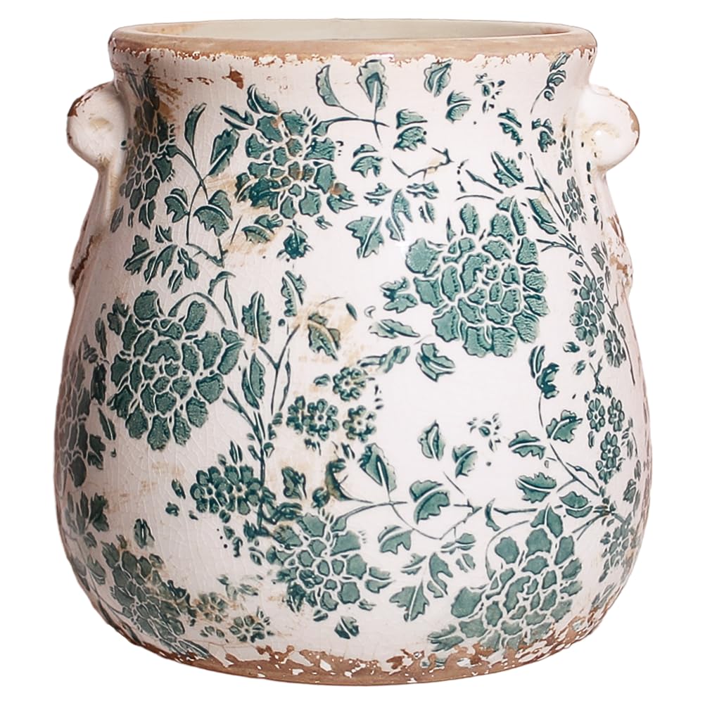 Rustic Farmhouse Ceramic Flower Pots, Vintage Antique Planters & Vase with Drainage Hole for Indoor/Outdoor, Handmade Crackle Glaze Terracotta Pottery Decor for Home Kitchen Office, Gardening Gifts