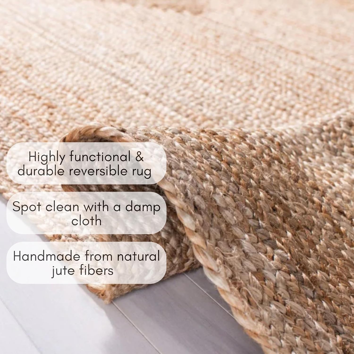 FRELISH DECOR Handwoven Jute Area Rug - 2x3 feet - Natural Yarn - Rustic Vintage Beige Braided Reversible Rug - Eco Friendly Rugs for Bedroom - Kitchen - Living Room - Farmhouse (2'x3')