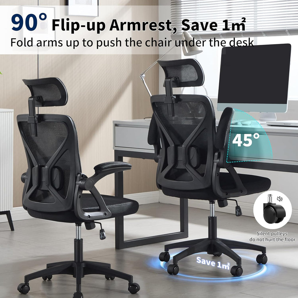 Office Chair,Ergonomic Desk Chair with Adjustable Lumbar Support,400 Lbs Mesh Computer Chair High Back with Headrest for Home Office (Black)