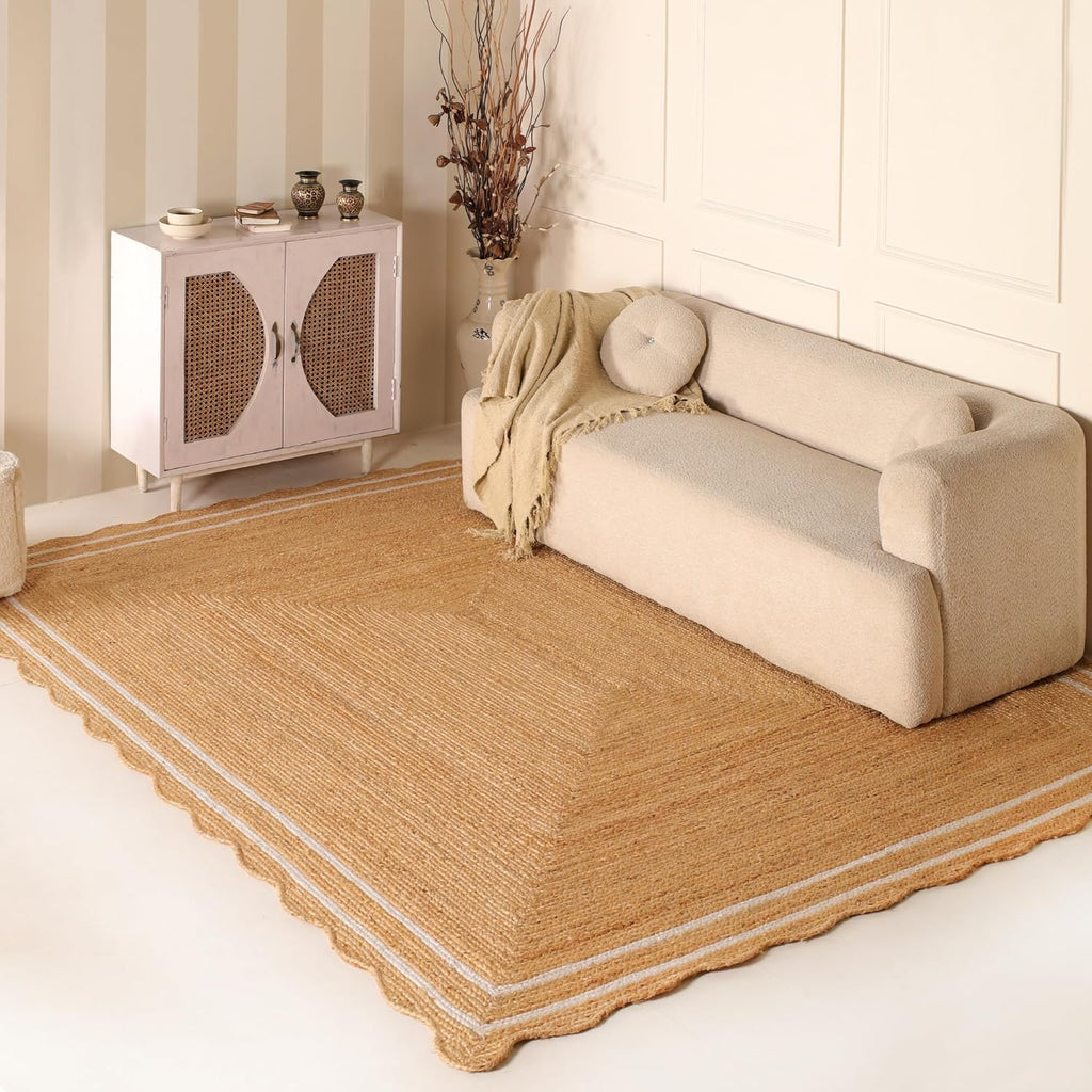 Natural Wave Jute Area Rug – Large Handcrafted Braided Floor Rug for Home Décor, 6x9 Feet