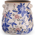 Ceramic Scroll Planter 6.5 Inch Chinoiserie Floral Vase with Drainage Holes Vintage Flower Vase Flower Pot Rustic Ceramic Pots for Indoor Plants Garden Home Bookshelf Decor(Retro Gray)