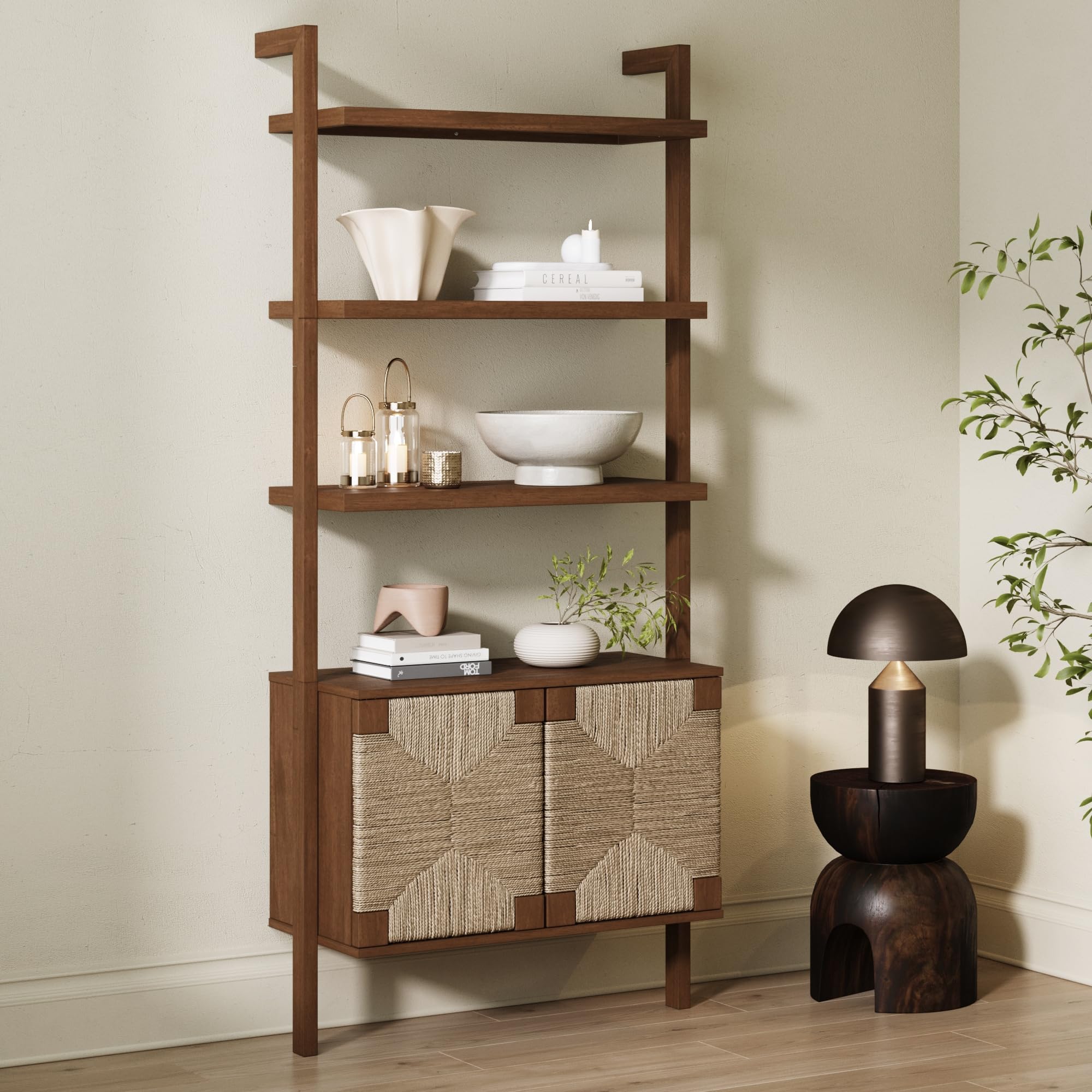 Nathan James Beacon Bohemian 5 Tier Bookshelf, Wall Mounted Bookcase, Solid Wood Bookshelf in Warm Pine