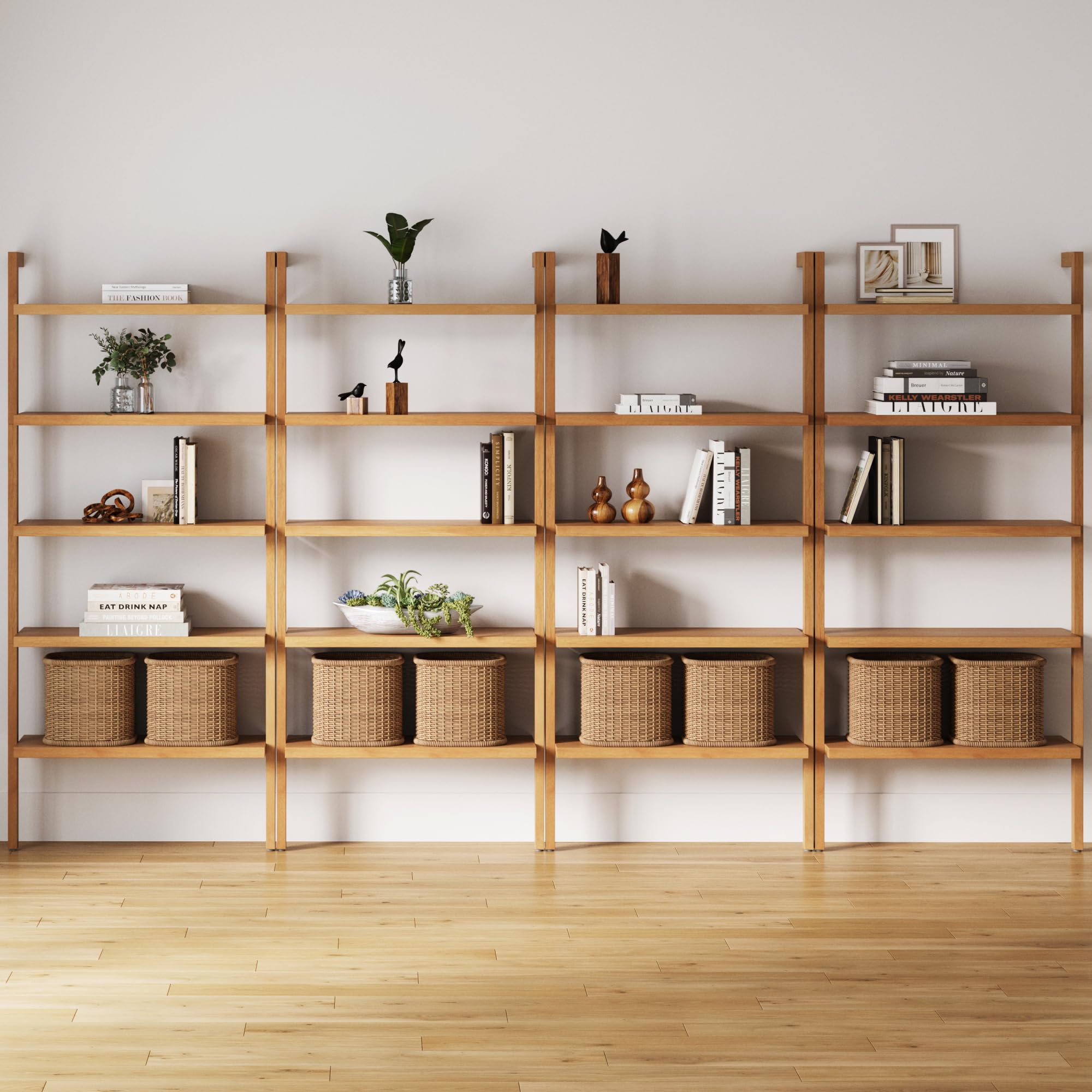 Nathan James Beacon Bohemian 5 Tier Bookshelf, Wall Mounted Bookcase, Solid Wood Bookshelf in Warm Pine