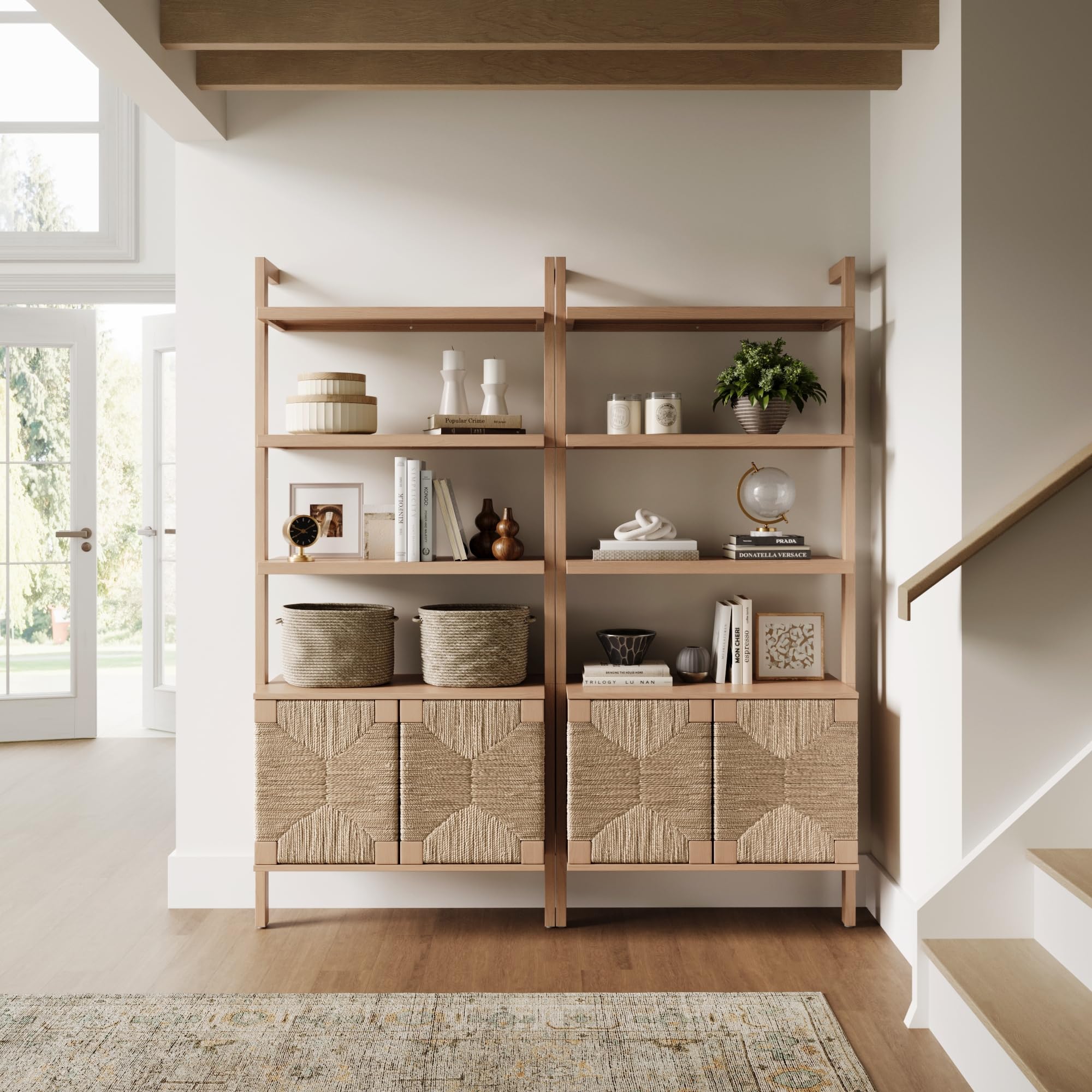 Nathan James Beacon Bohemian 5 Tier Bookshelf, Wall Mounted Bookcase, Solid Wood Bookshelf in Warm Pine