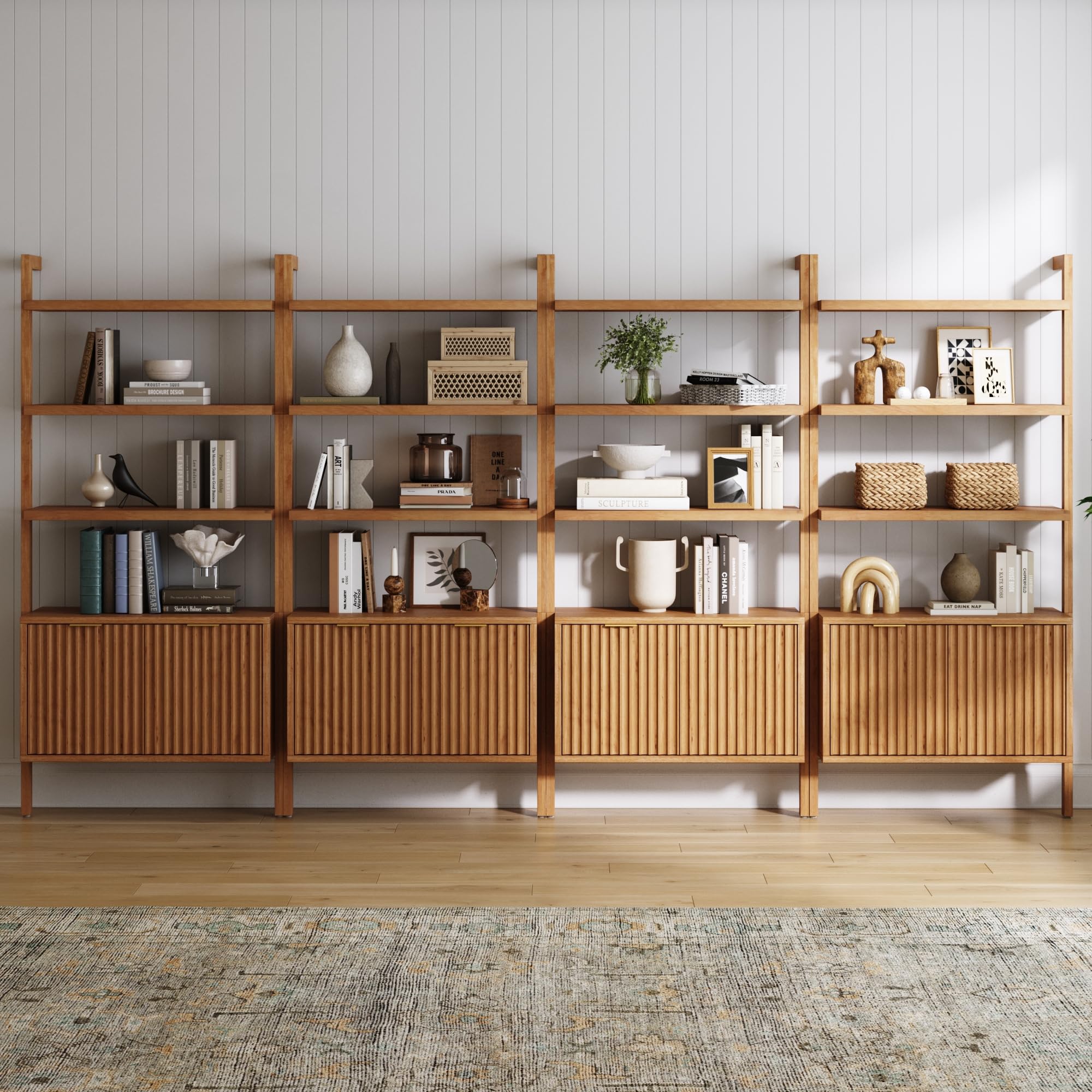 Nathan James Beacon Bohemian 5 Tier Bookshelf, Wall Mounted Bookcase, Solid Wood Bookshelf in Warm Pine