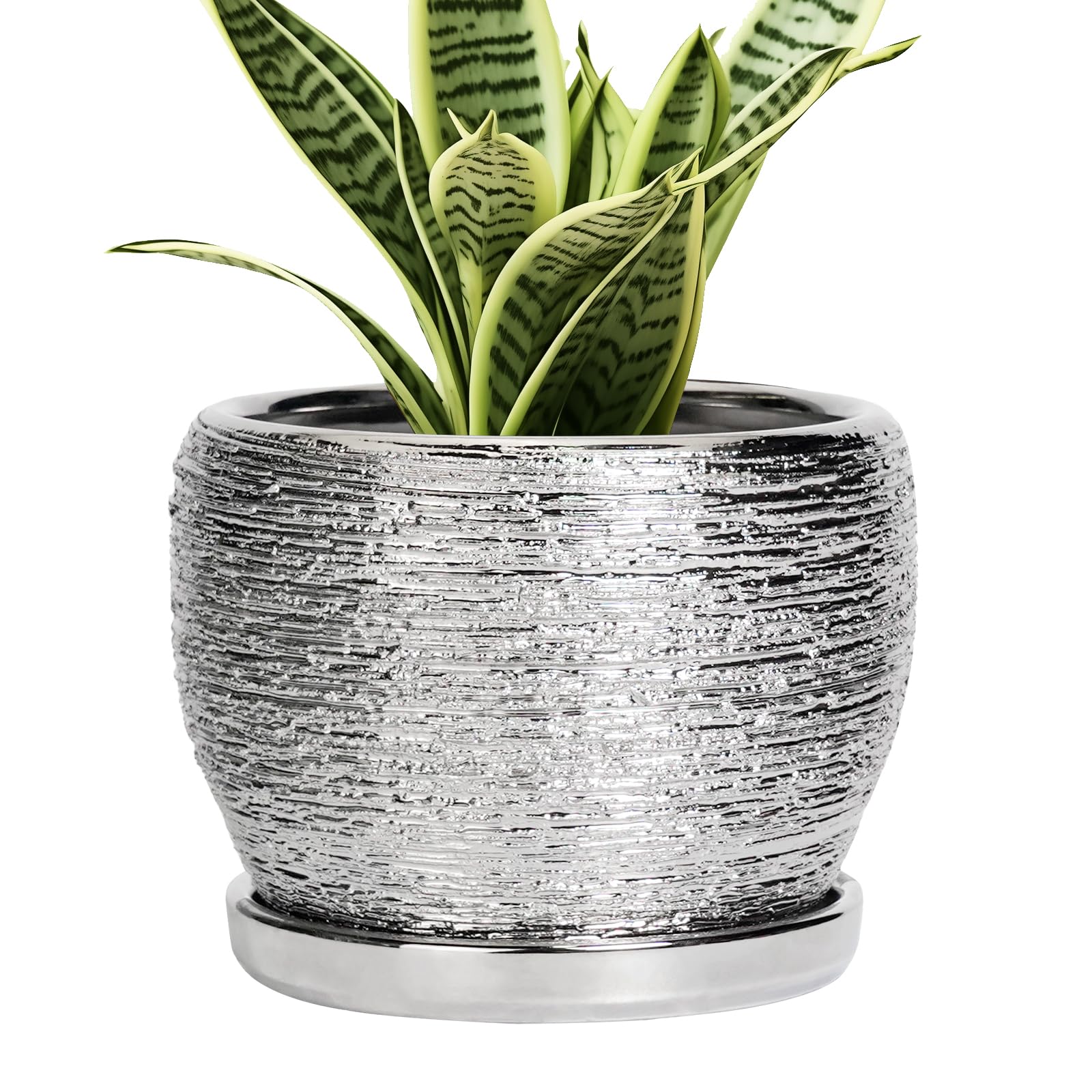 SQOWL Ceramic Planter 8 Inch - Pot for Indoor Outdoor Plants Round Ceramic Plant Pot with Drainage Hole and Saucer Modern Flower Pot Glazed Blue