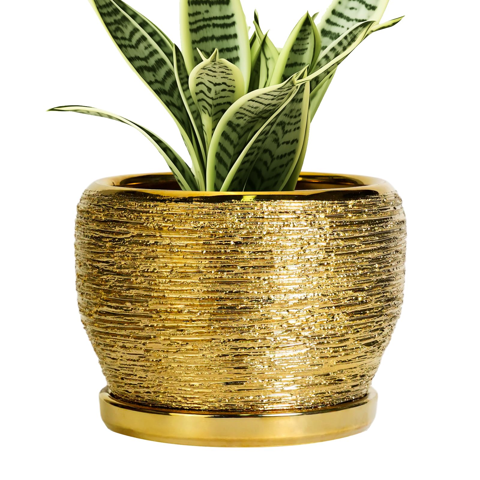 SQOWL Ceramic Planter 8 Inch - Pot for Indoor Outdoor Plants Round Ceramic Plant Pot with Drainage Hole and Saucer Modern Flower Pot Glazed Blue