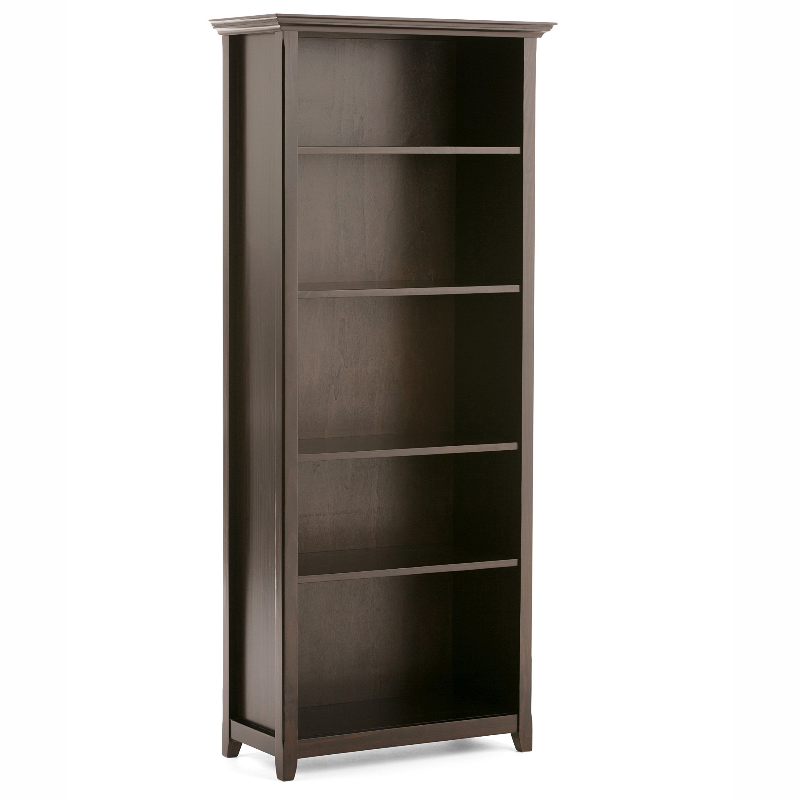 SIMPLIHOME Amherst Bookcase - 70 inch Tall 5-Shelf Solid Wood Bookshelf in Russet Brown, Transitional Storage for Living Room, Study Room or Office with Adjustable Shelves and Tapered Legs