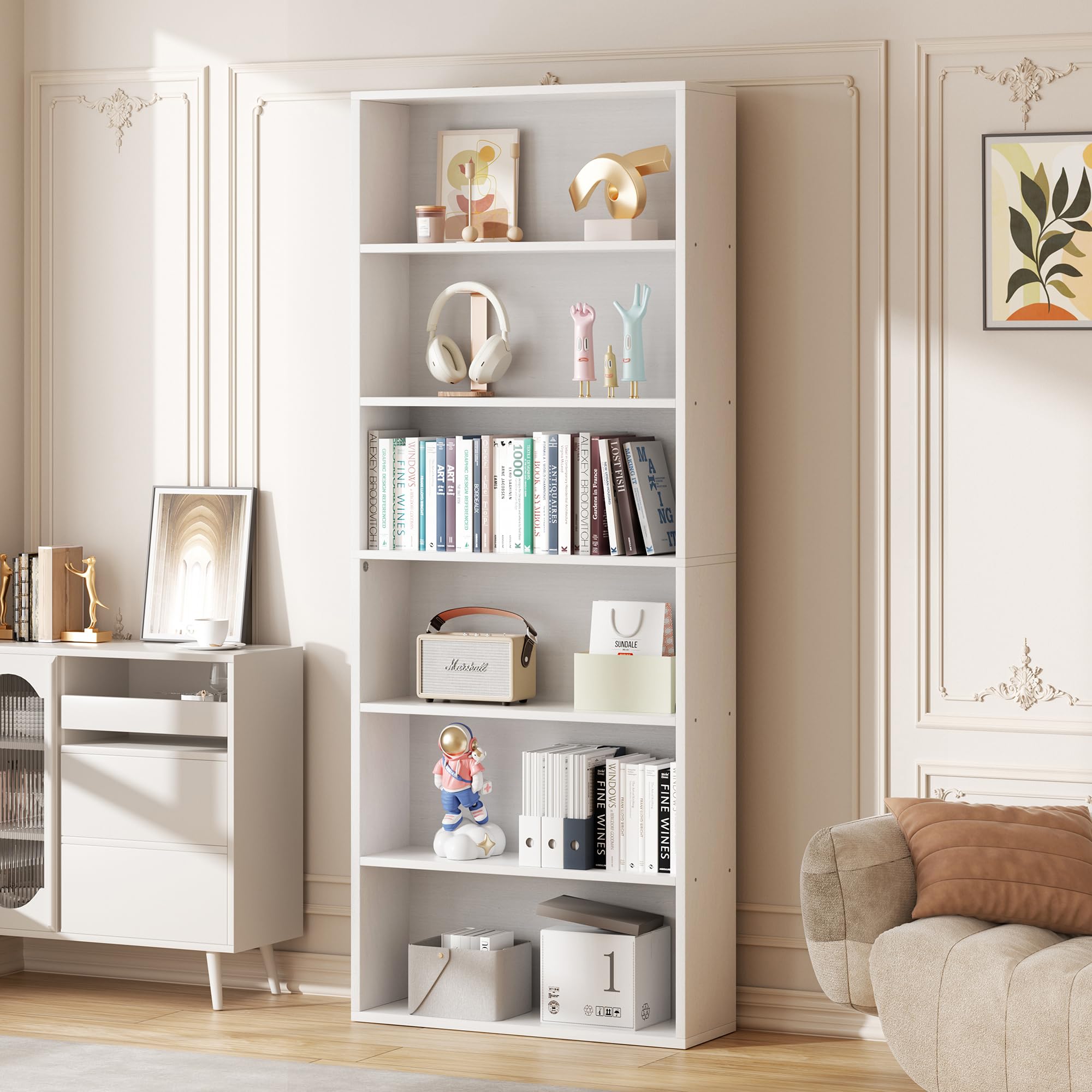 Vongrasig 6-Tier Open Bookcase and Bookshelf, Floor Standing Wood Display Storage Shelves 71 Inch Tall Bookcase Home Decor Furniture for Home Office, Living Room, Bed Room, Rustic Brown