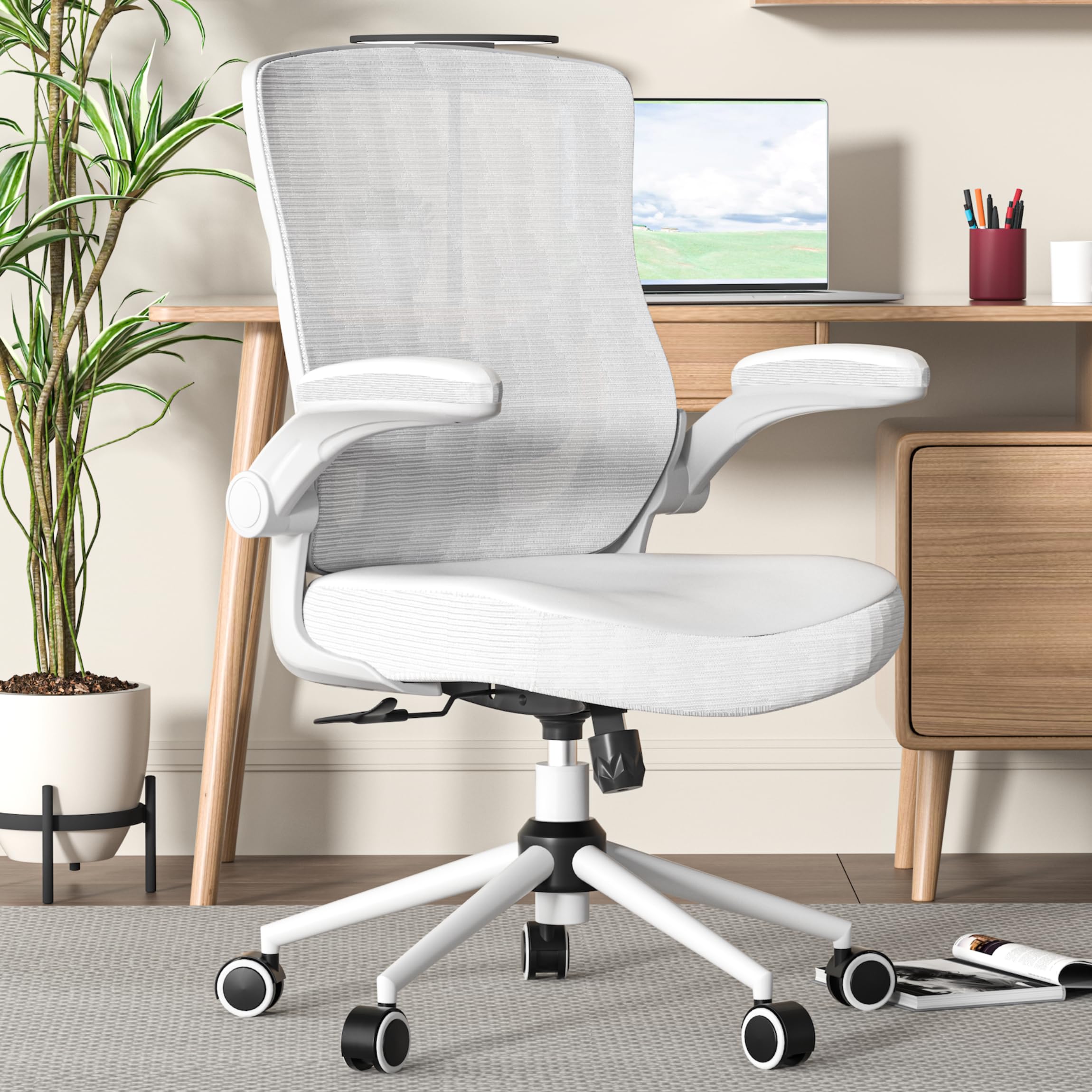 Office Desk Chair for Long Hours & Lower Back Pain Relief – 4“ Thick Molded Foam Cushion, Enhanced Lumbar Support, Padded Flip-up Armrests, Ideal for Office or Study, Black