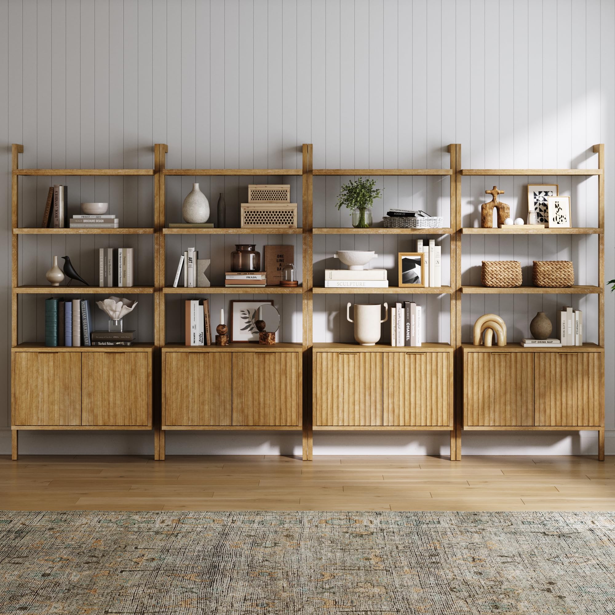 Nathan James Beacon Bohemian 5 Tier Bookshelf, Wall Mounted Bookcase, Solid Wood Bookshelf in Warm Pine