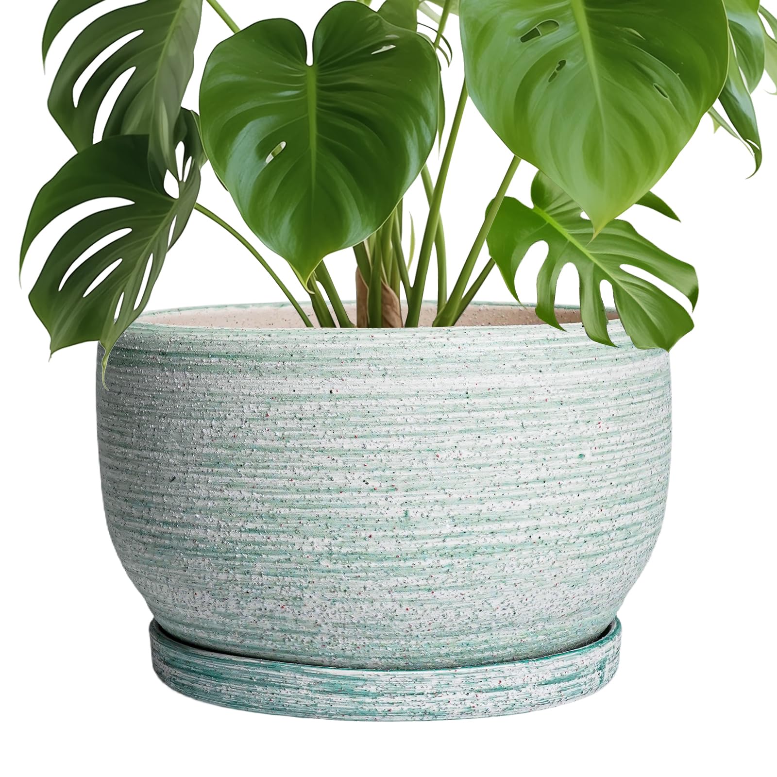 SQOWL Ceramic Planter 8 Inch - Pot for Indoor Outdoor Plants Round Ceramic Plant Pot with Drainage Hole and Saucer Modern Flower Pot Glazed Blue