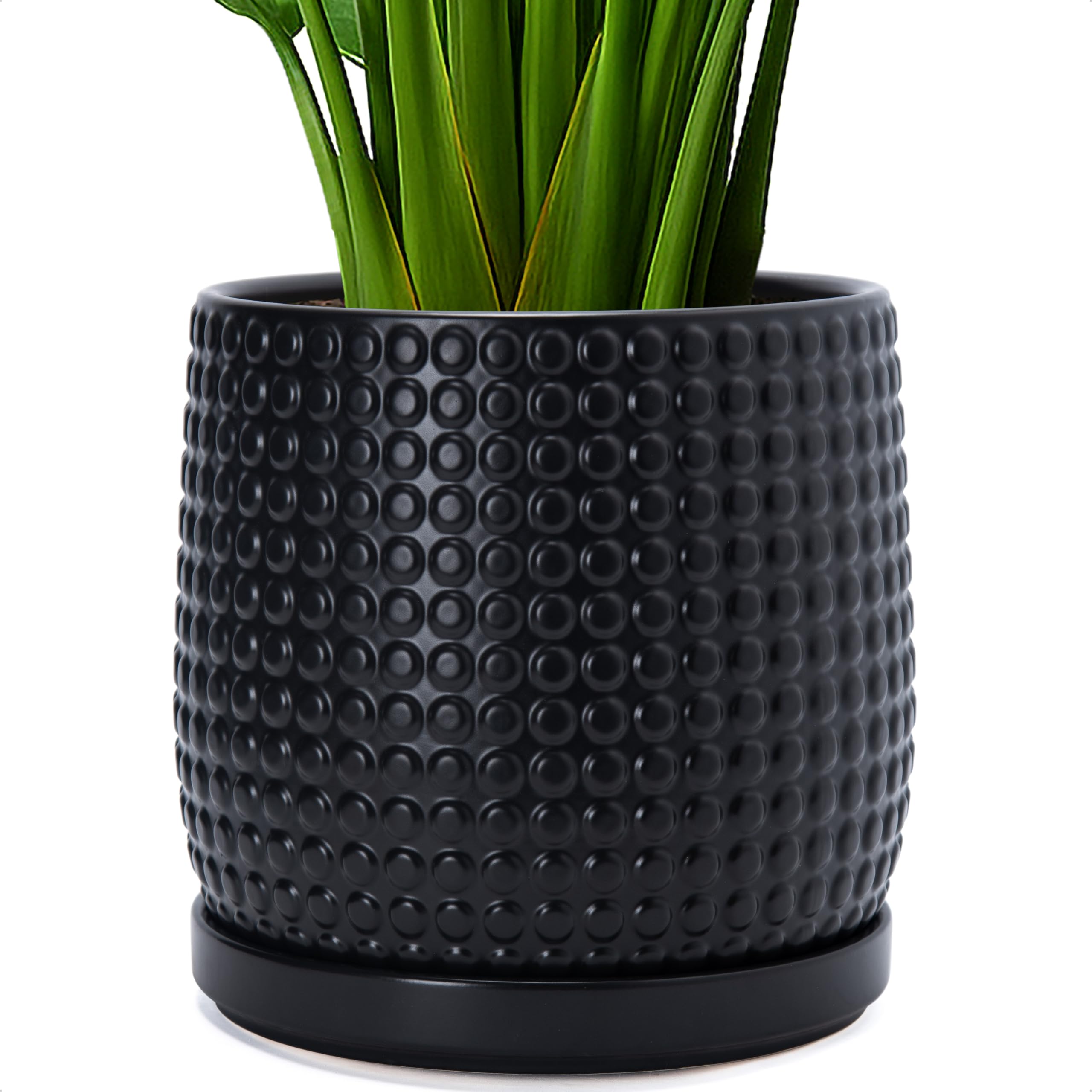D'vine Dev 4 Inch Ceramic Beaded Stoneware Planter Pot - Flower Pot with Drainage Holes and Saucers for Indoor Succulent Plants or Flowers, Smoked White, 27-C-Z-1