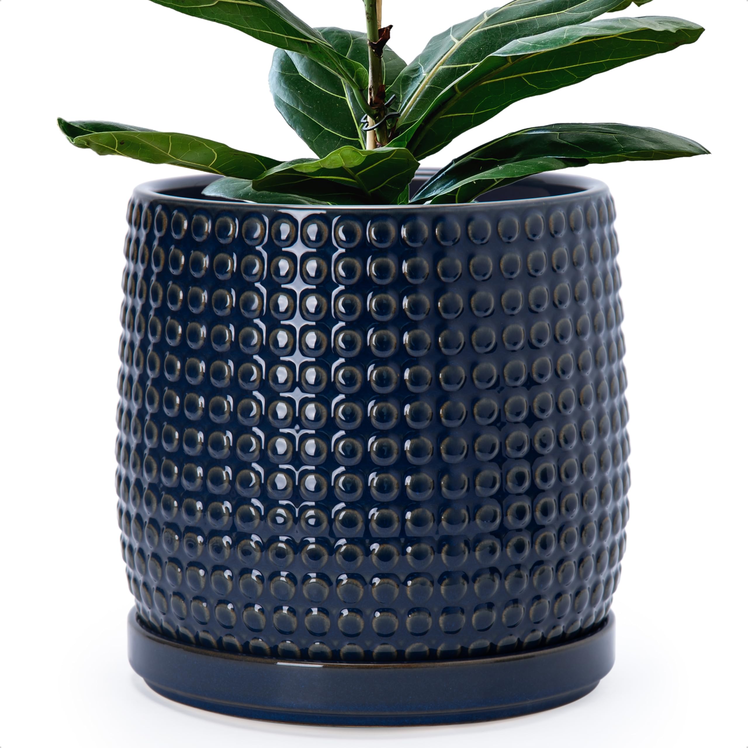 D'vine Dev 4 Inch Ceramic Beaded Stoneware Planter Pot - Flower Pot with Drainage Holes and Saucers for Indoor Succulent Plants or Flowers, Smoked White, 27-C-Z-1