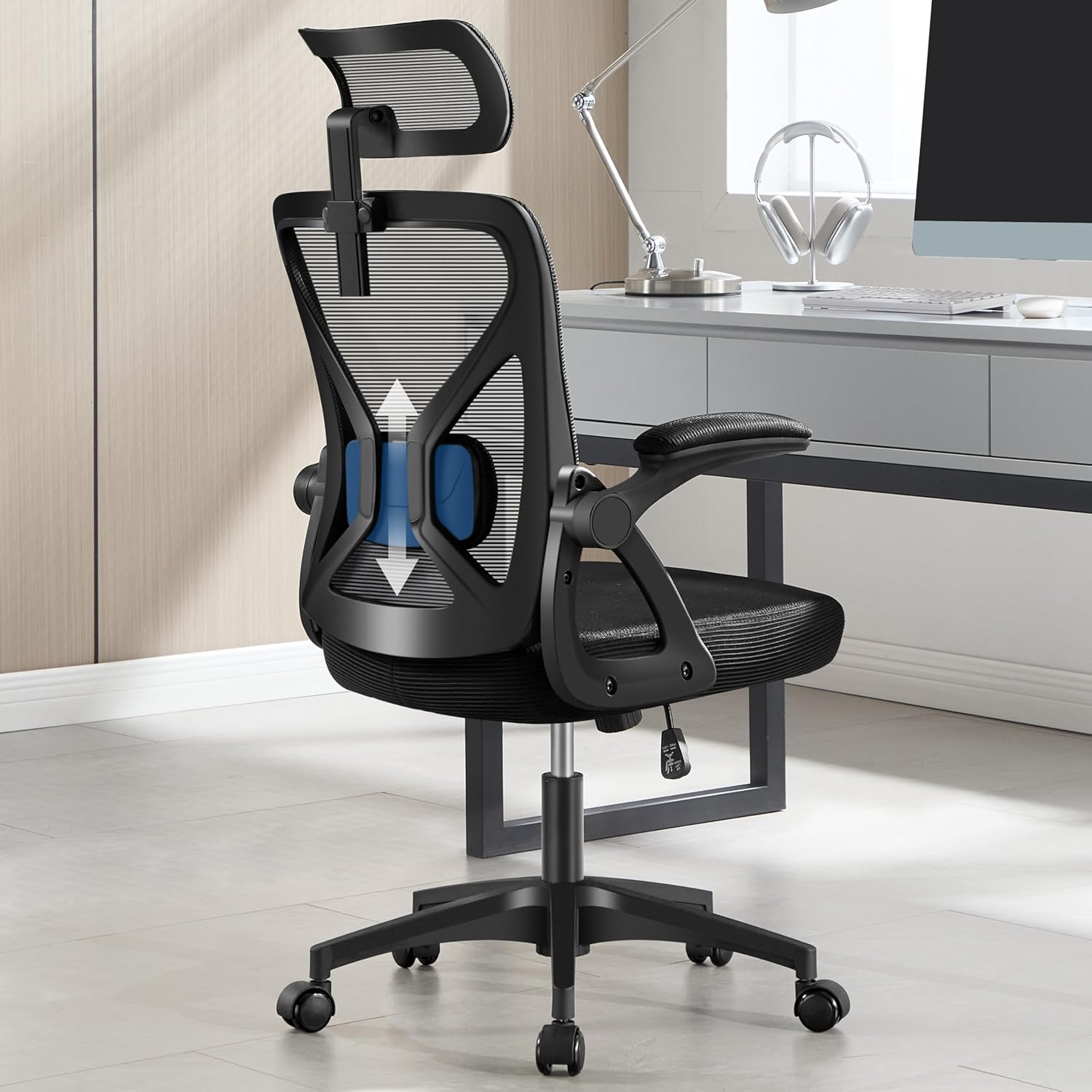 Office Chair,Ergonomic Desk Chair with Adjustable Lumbar Support,400 Lbs Mesh Computer Chair High Back with Headrest for Home Office (Black)