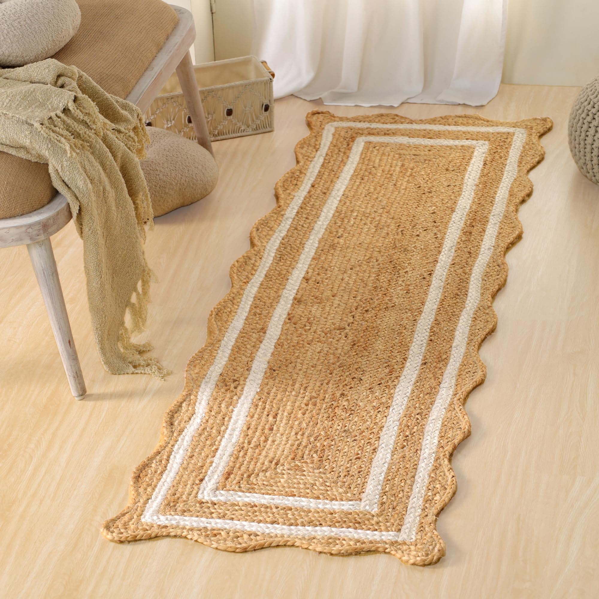 Natural Wave Jute Area Rug – Large Handcrafted Braided Floor Rug for Home Décor, 6x9 Feet