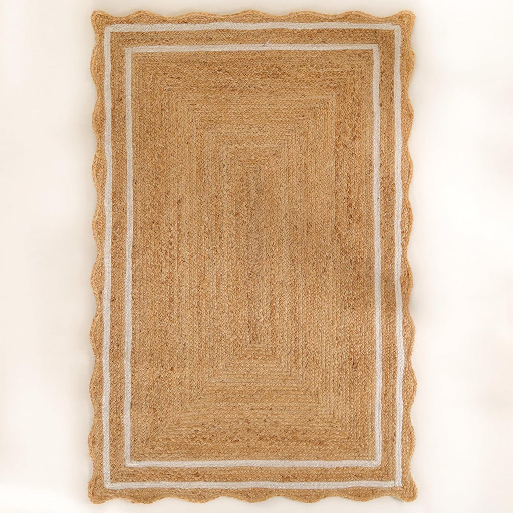 Natural Wave Jute Area Rug – Large Handcrafted Braided Floor Rug for Home Décor, 6x9 Feet
