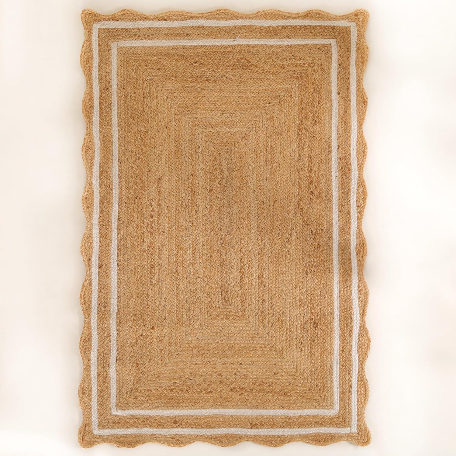 Natural Wave Jute Area Rug – Large Handcrafted Braided Floor Rug for Home Décor, 6x9 Feet