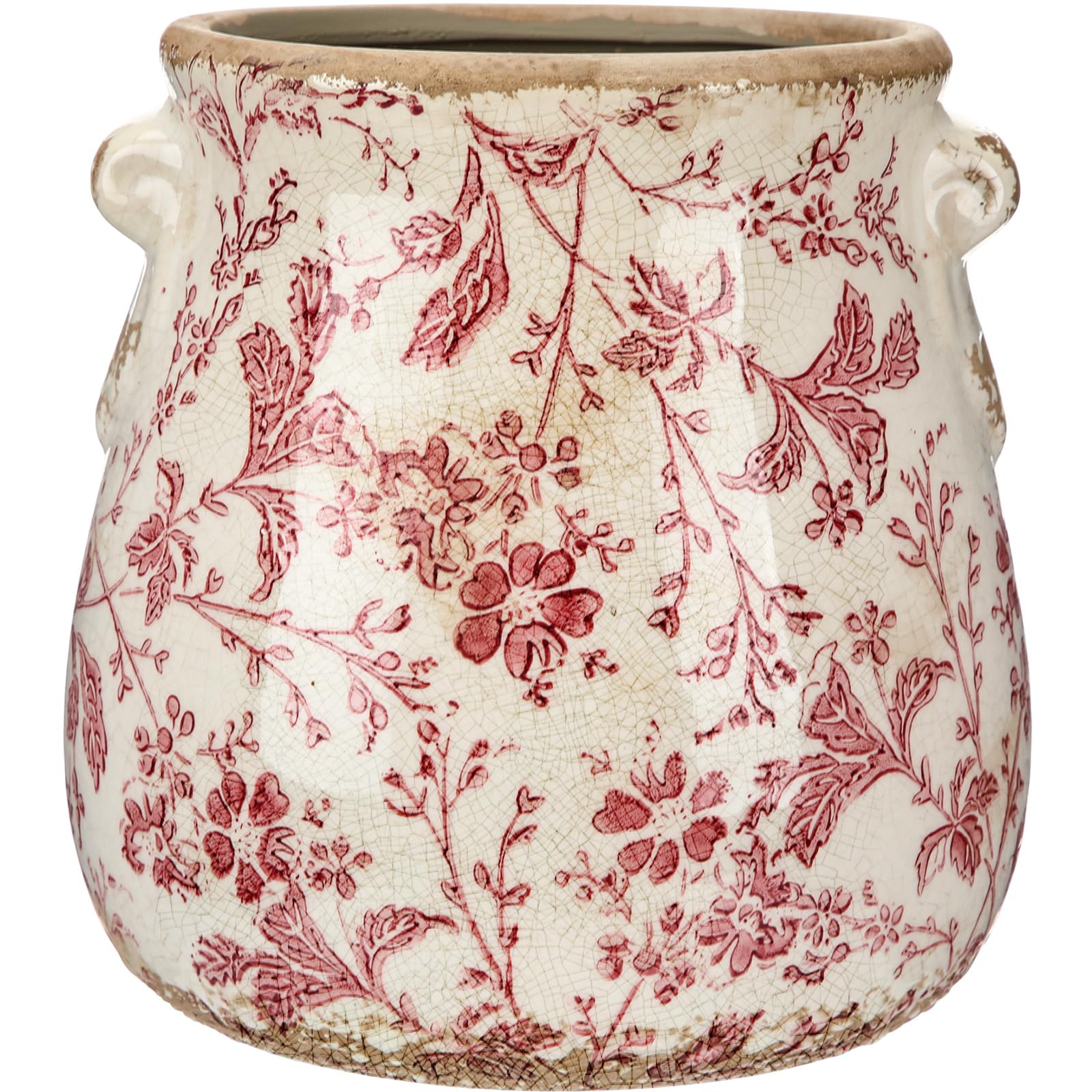 Ceramic Scroll Planter 6.5 Inch Chinoiserie Floral Vase with Drainage Holes Vintage Flower Vase Flower Pot Rustic Ceramic Pots for Indoor Plants Garden Home Bookshelf Decor(Retro Gray)