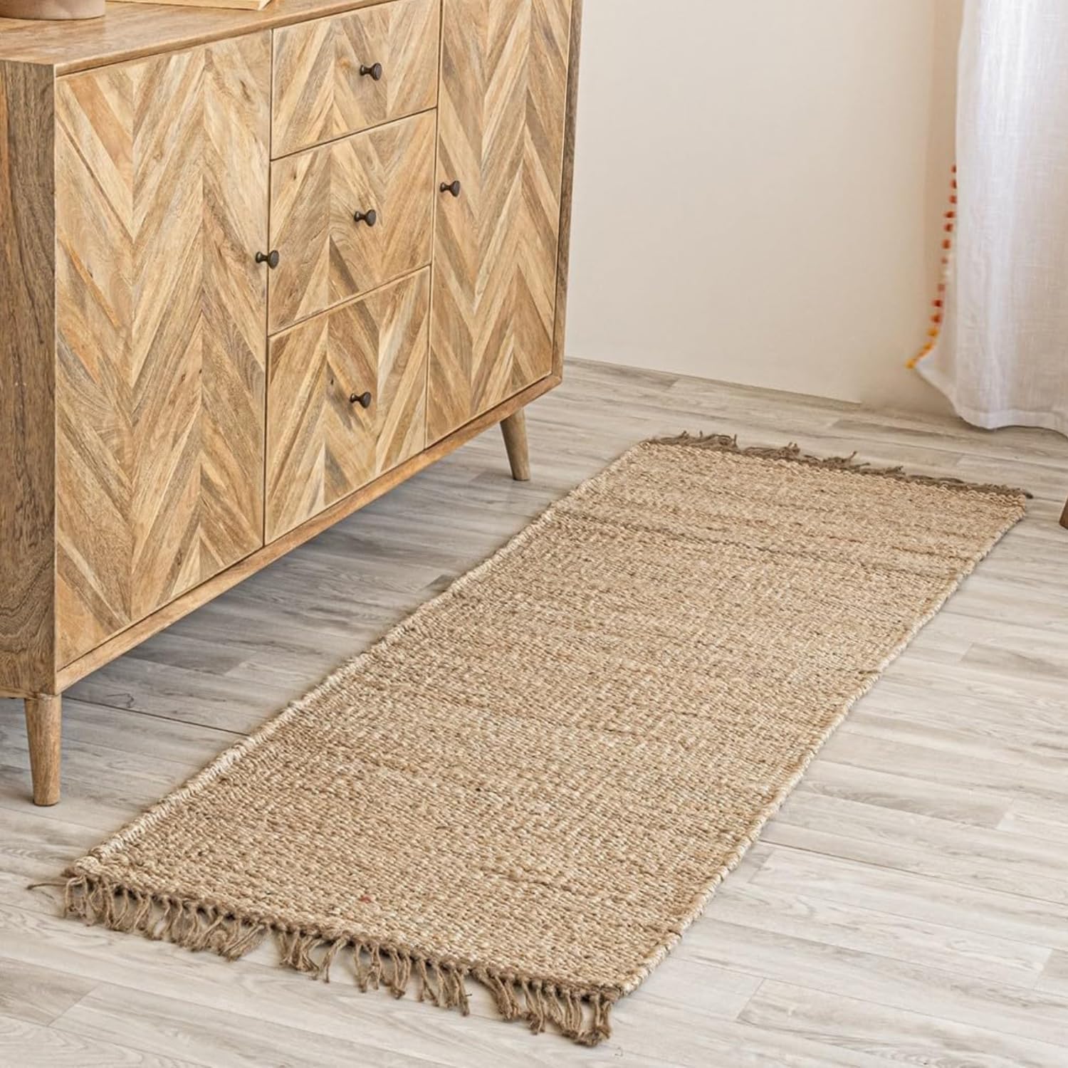 HOMEMONDE Chunky Braided Jute Area Rug 6x9 ft Rectangle Boho Home Décor Indoor Rug - Natural Handcrafted Farmhouse Style Rug for Bedroom, Living Room, Dining Room Kitchen, and Hallway