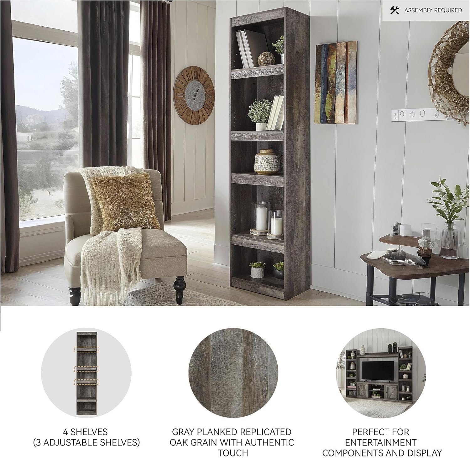 Signature Design by Ashley Wynnlow Rustic Pier-Style 72" Bookcase, Grayish Brown