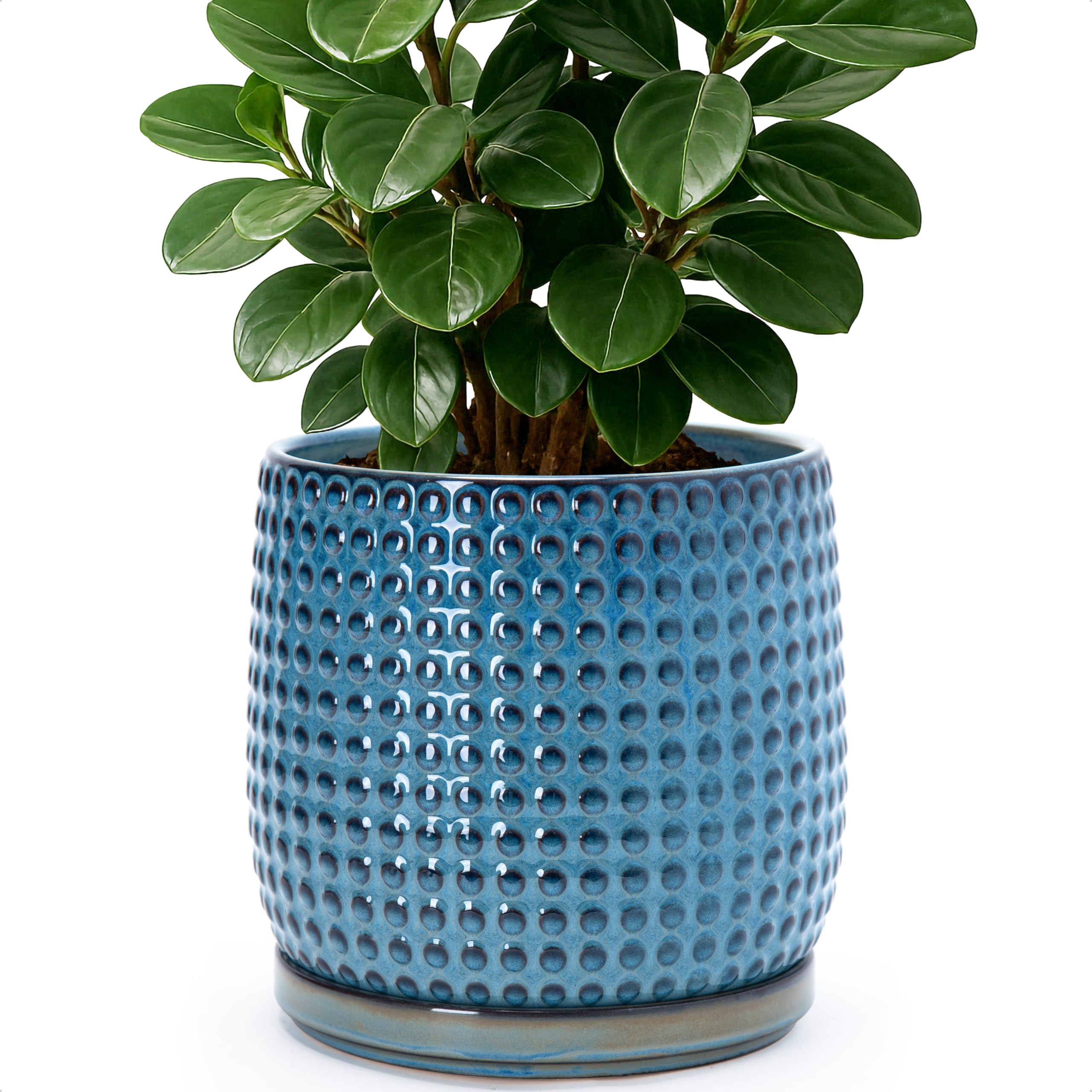 D'vine Dev 4 Inch Ceramic Beaded Stoneware Planter Pot - Flower Pot with Drainage Holes and Saucers for Indoor Succulent Plants or Flowers, Smoked White, 27-C-Z-1