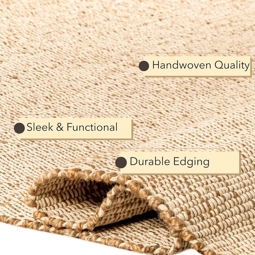 Chardin home 5x7 Jute Cotton Hand Woven Area Rug, Natural Jute Braided Boho Farmhouse Rug, Rustic Vintage Reversible Natural Fiber Rug for Living Room, Bedroom, Dining Room, Office, or Entryway.