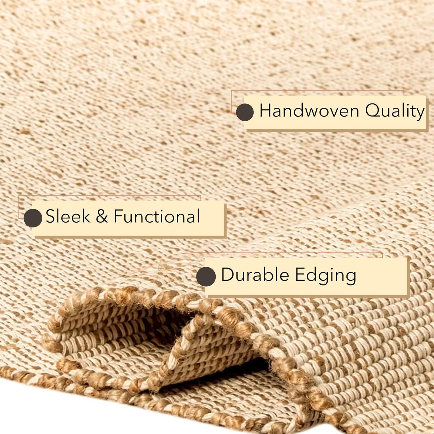 Chardin home 5x7 Jute Cotton Hand Woven Area Rug, Natural Jute Braided Boho Farmhouse Rug, Rustic Vintage Reversible Natural Fiber Rug for Living Room, Bedroom, Dining Room, Office, or Entryway.