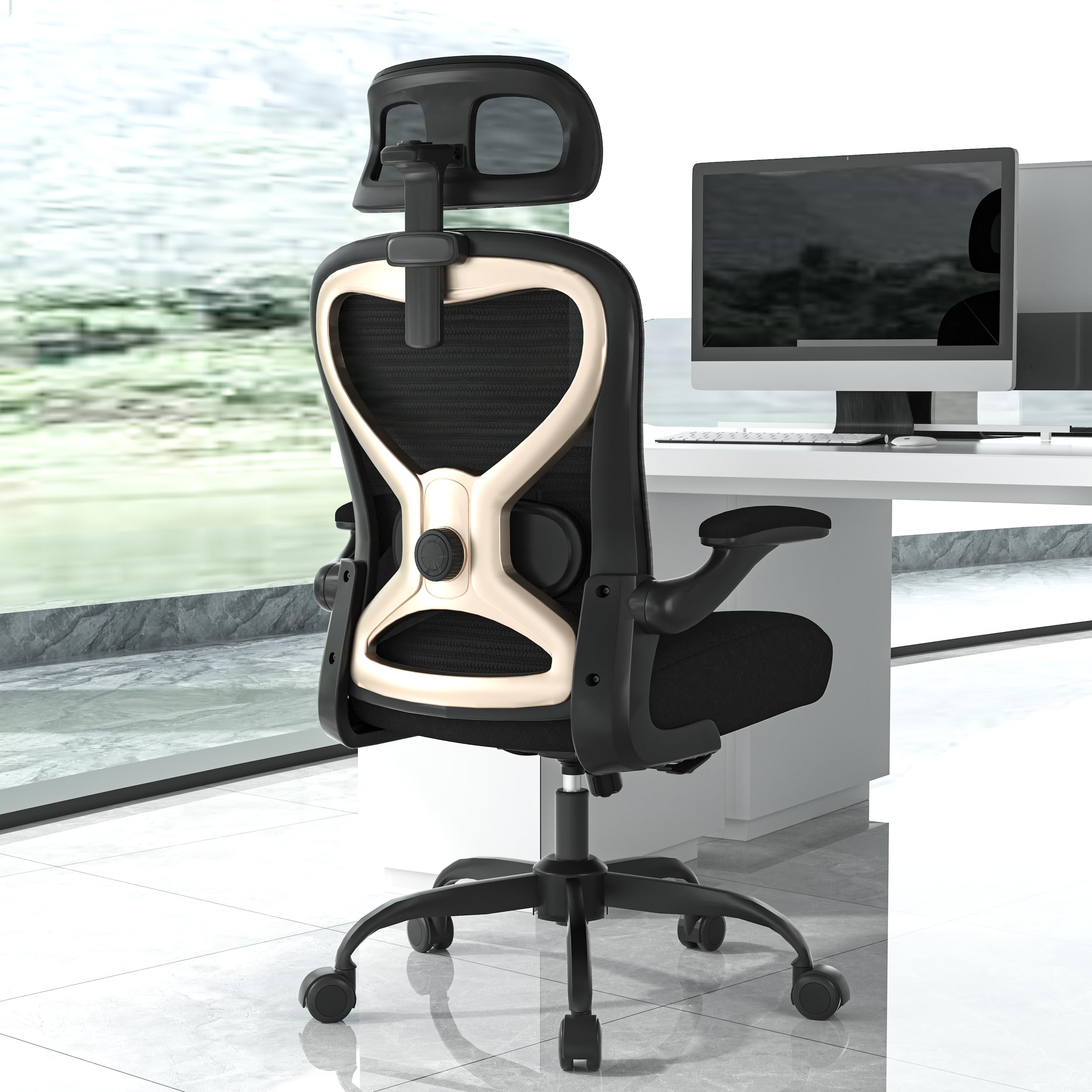 Ergonomic Office Chair for Back & Neck Pain Relief, Virgin Foam Seat, 2D Adjustable Lumbar & 3D Headrest, Tilt & Rock for Relaxation, Ideal for Long Sitting Comfort, Gray/Silver